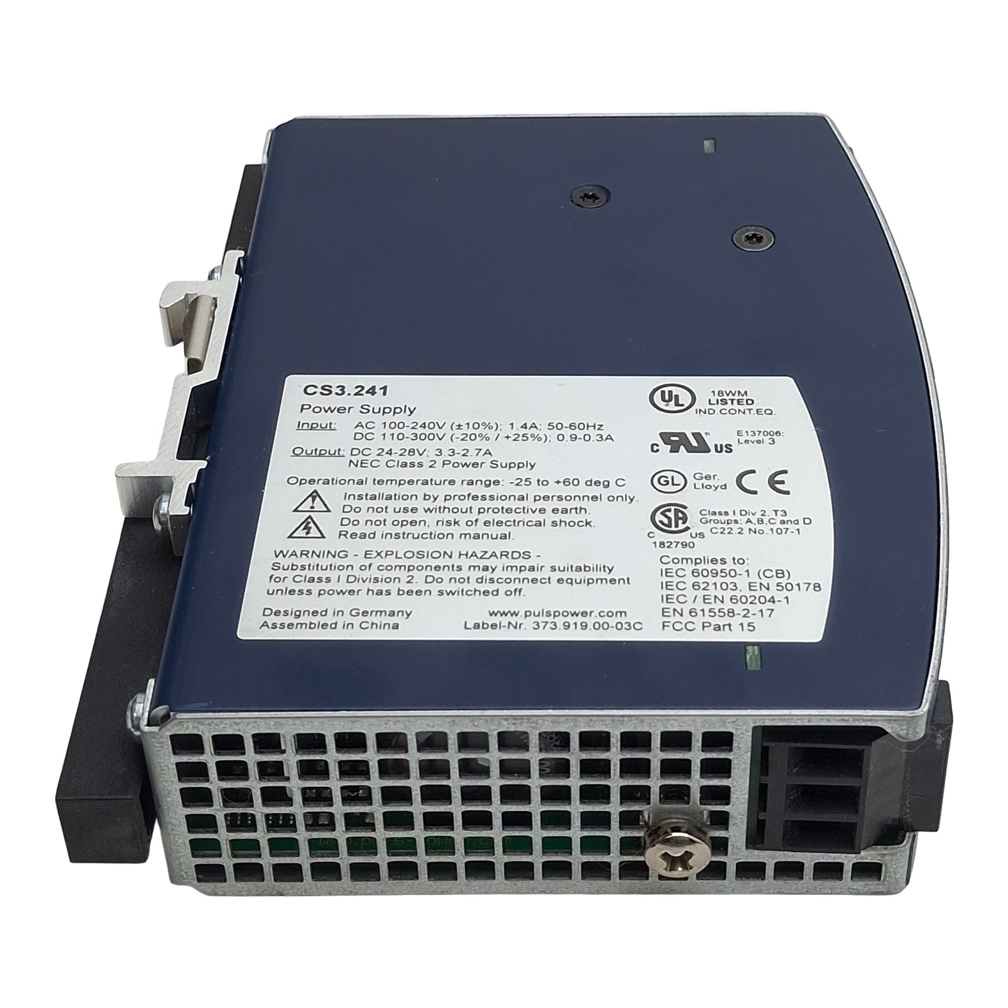 Used Puls CS3.241 Dimension Power Supply, 240VAC/300VDC In, 3.3-2.7A 24-48VDC Out