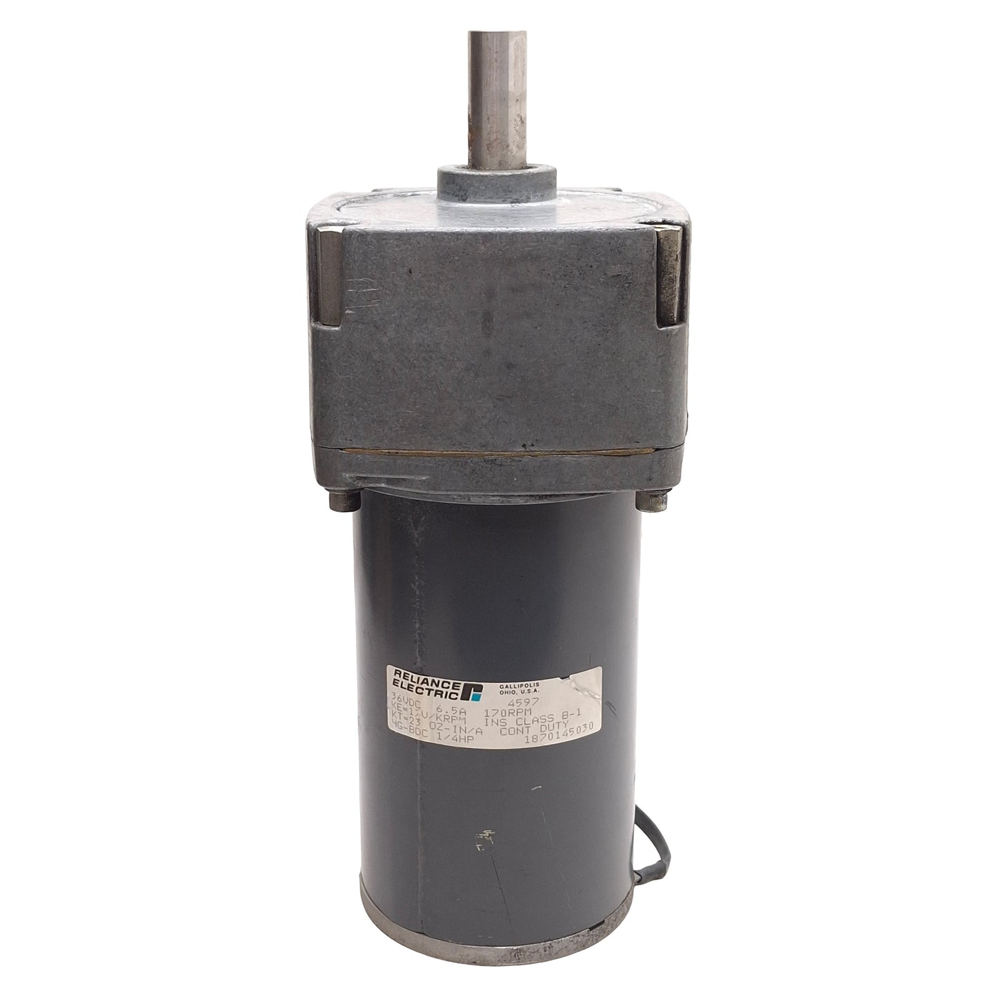 Used Reliance Electric 4597 DC Gearmotor, 36VDC 6.5A, 170rpm, 23oz-in/A, ø3/4in Shaft