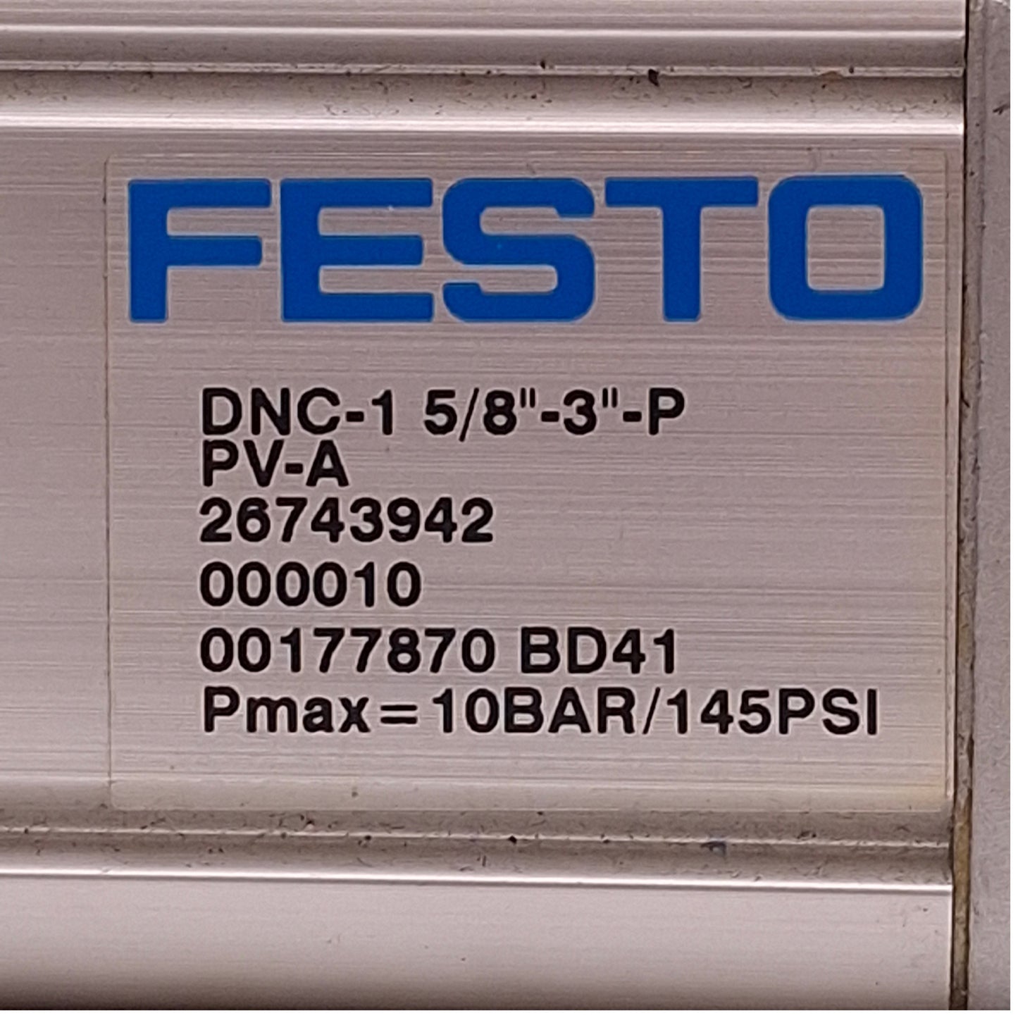Used Festo DNC-1 5/8"-3-PPVA-A Pneumatic Cylinder ø1-5/8" Bore, 3" Stroke, 145psi Max