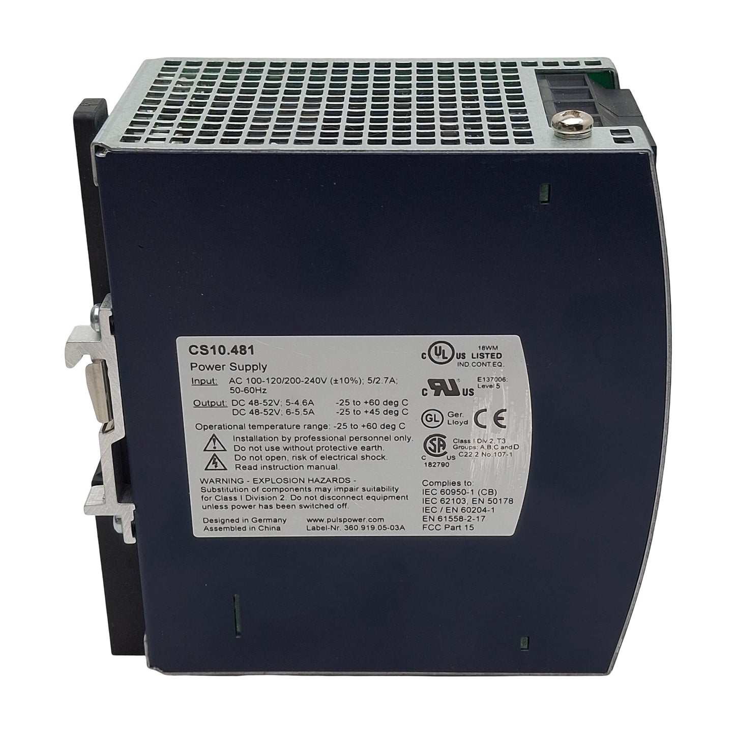 Used Puls CS10.481 Dimension Power Supply, 120/240VAC In, 6/5A 48-52VDC Out, DIN Rail