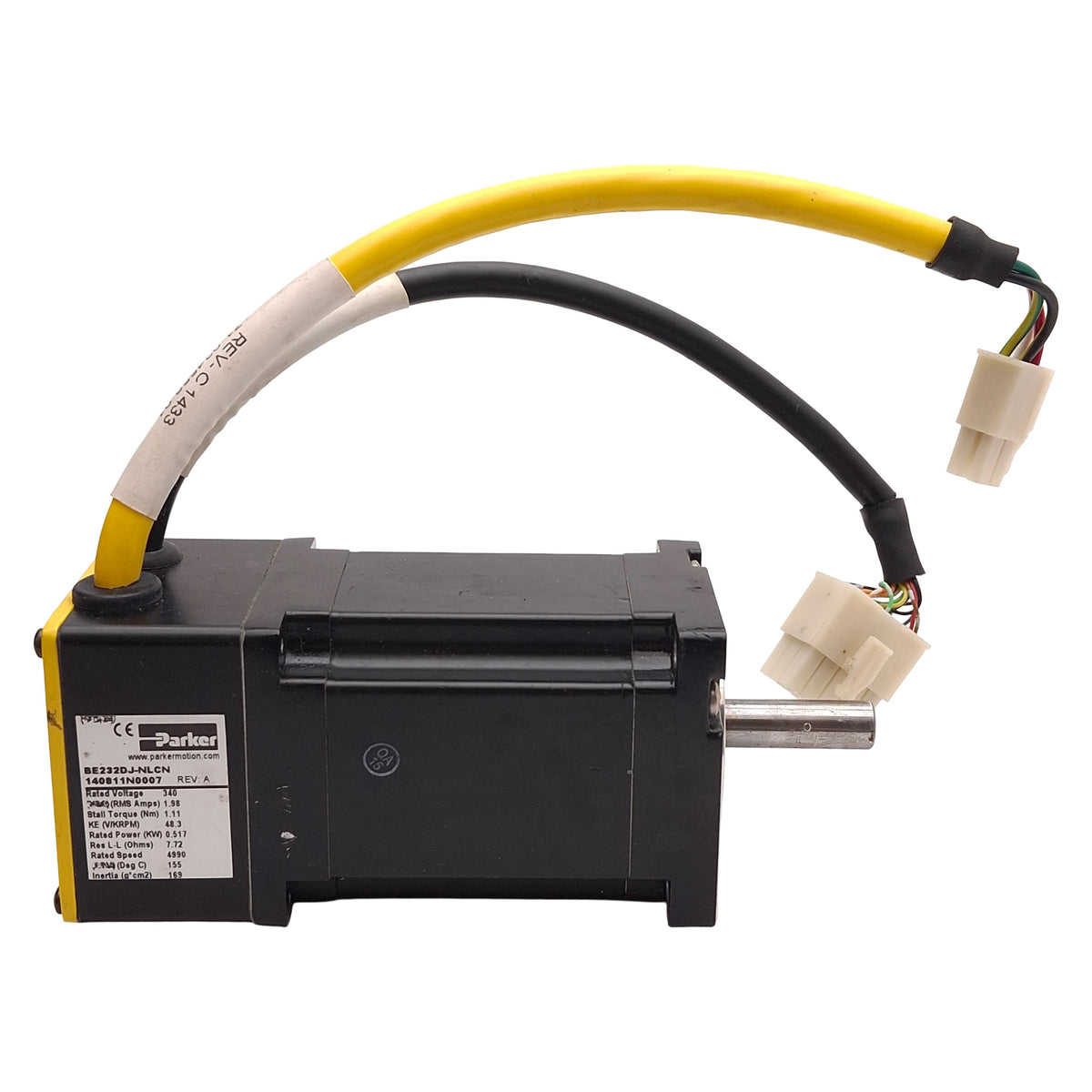 Used Parker BE232DJ-NLCN Servo Motor, 0.517kW, 1.11Nm, 4990rpm, ø3/8in Shaft, NEMA 23