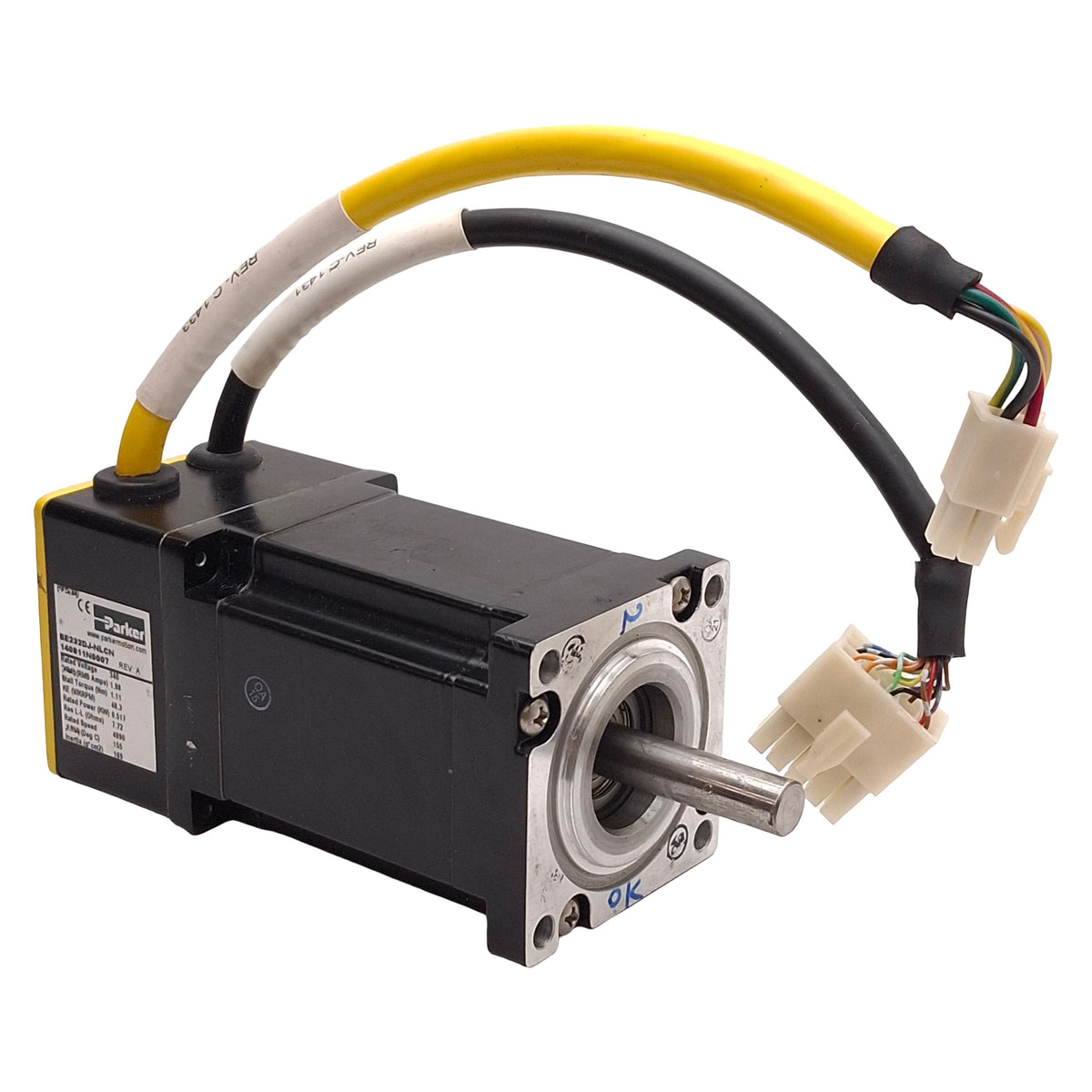 Used Parker BE232DJ-NLCN Servo Motor, 0.517kW, 1.11Nm, 4990rpm, ø3/8in Shaft, NEMA 23