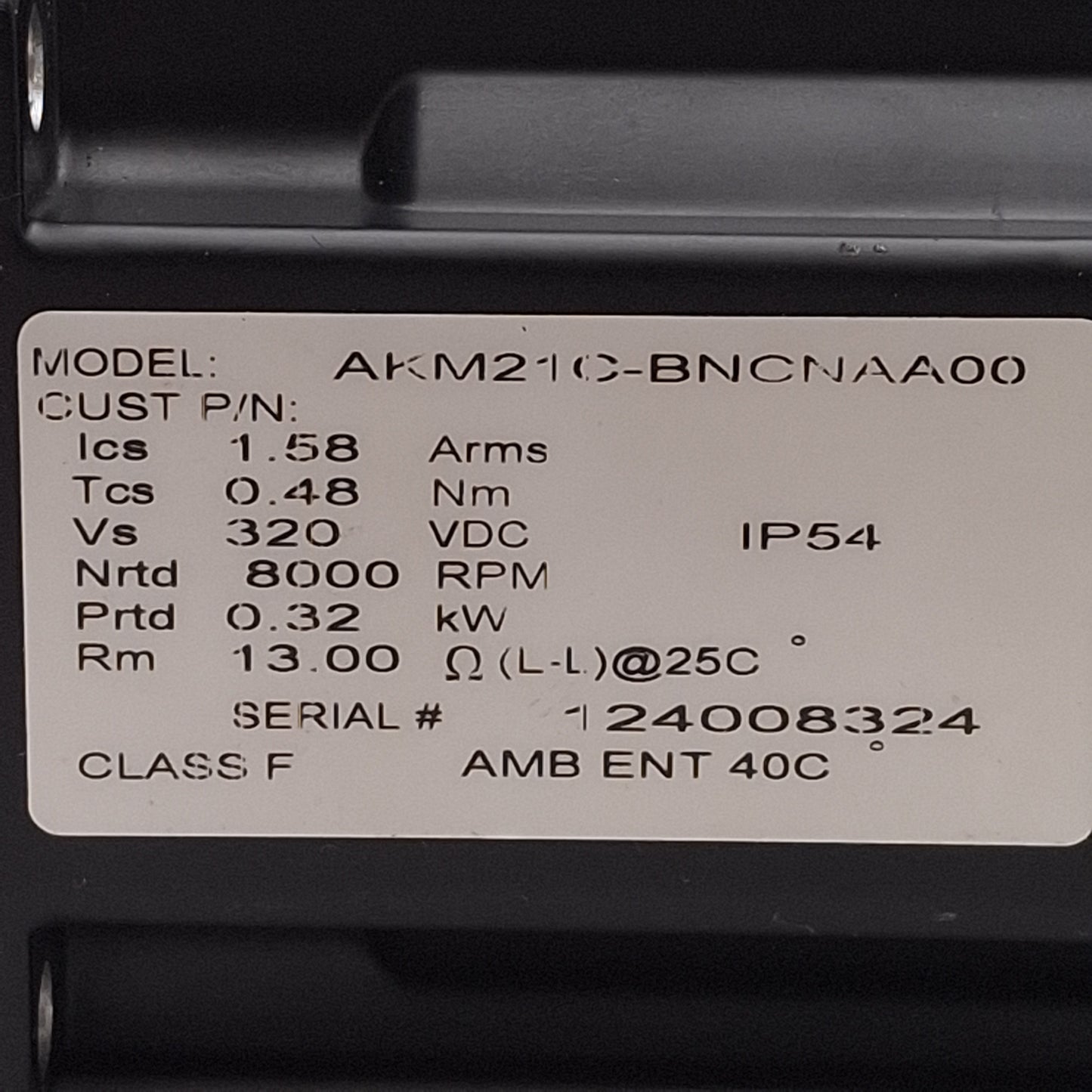 Used Kollmorgen AKM21C-BNCNAA00 Servo Motor, 0.32kW 3Ø 240VAC 1.58A, 8000rpm, NEMA 23