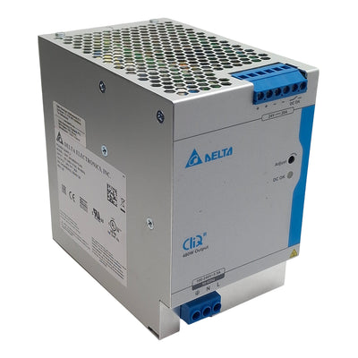 Used Delta DRP-24V480W1CAN Power Supply, 100-240VAC In, 20A 24VDC 480W Out, DIN Rail