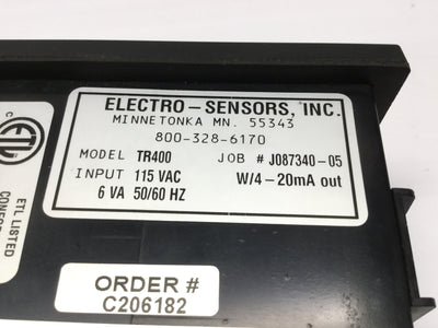 New – Open box Electro Sensors TR400 Digital Ratemeter, 0.01Hz-4kHz, 115VAC, 4-20mA Output
