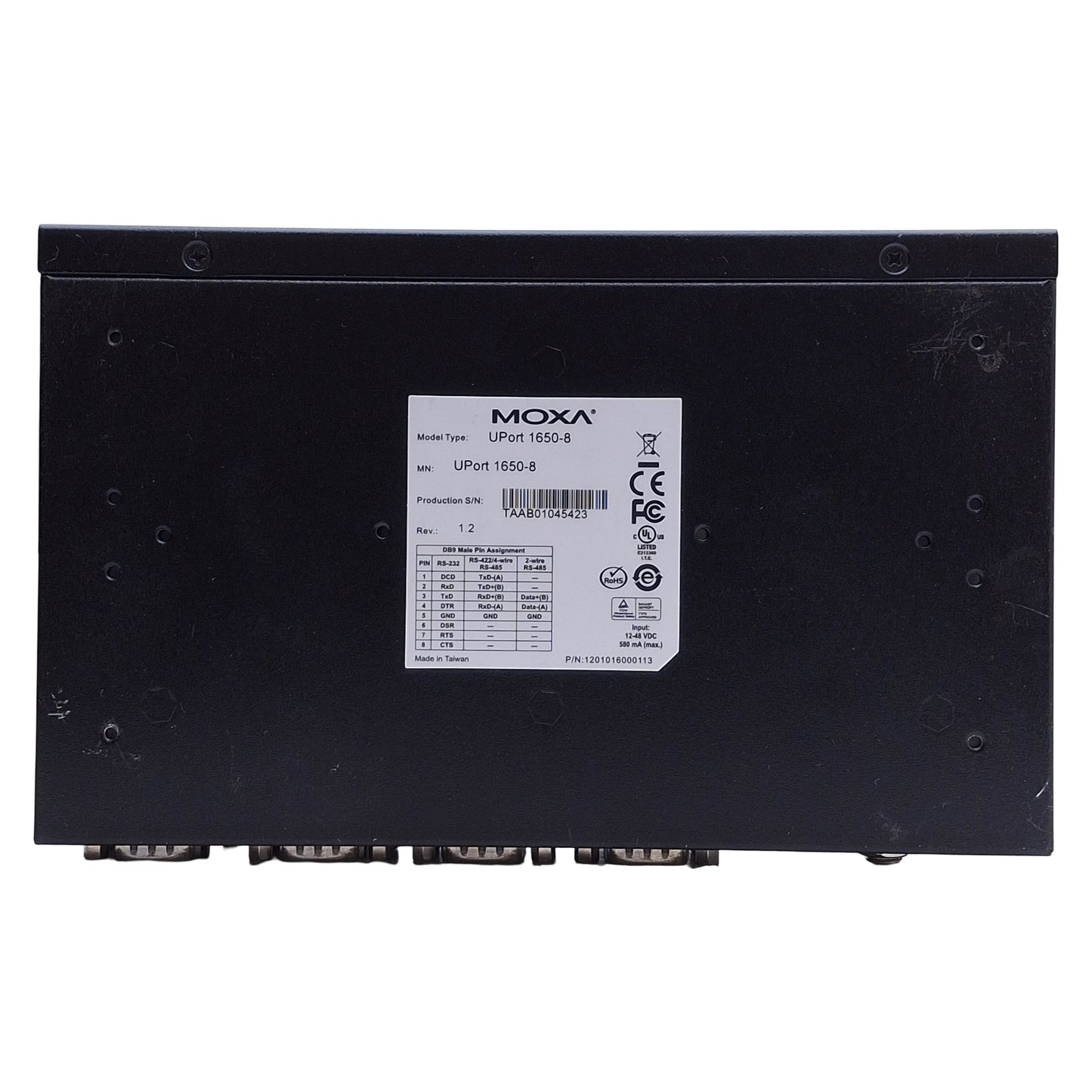 Used Moxa UPort 1650-8 USB-to-Serial Hub 12-42VDC, 580mA Max, 8 Ports, 1x USB 2.0