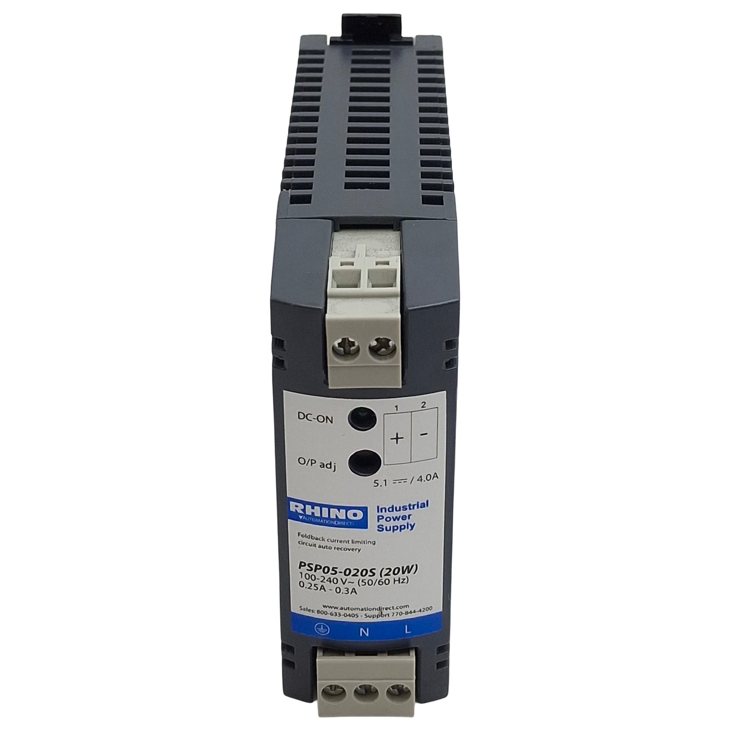 Used Rhino PSP05-020S Industrial Power Supply, 264VAC/375VDC In, 4A 5.1VDC 20W Out
