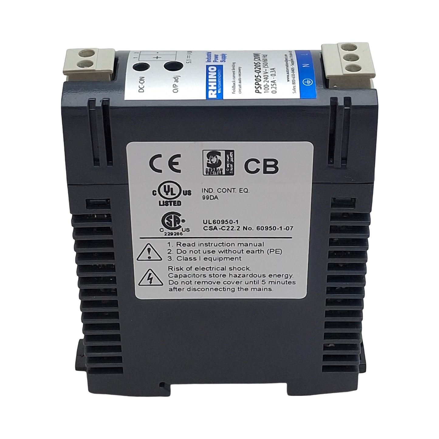 Used Rhino PSP05-020S Industrial Power Supply, 264VAC/375VDC In, 4A 5.1VDC 20W Out