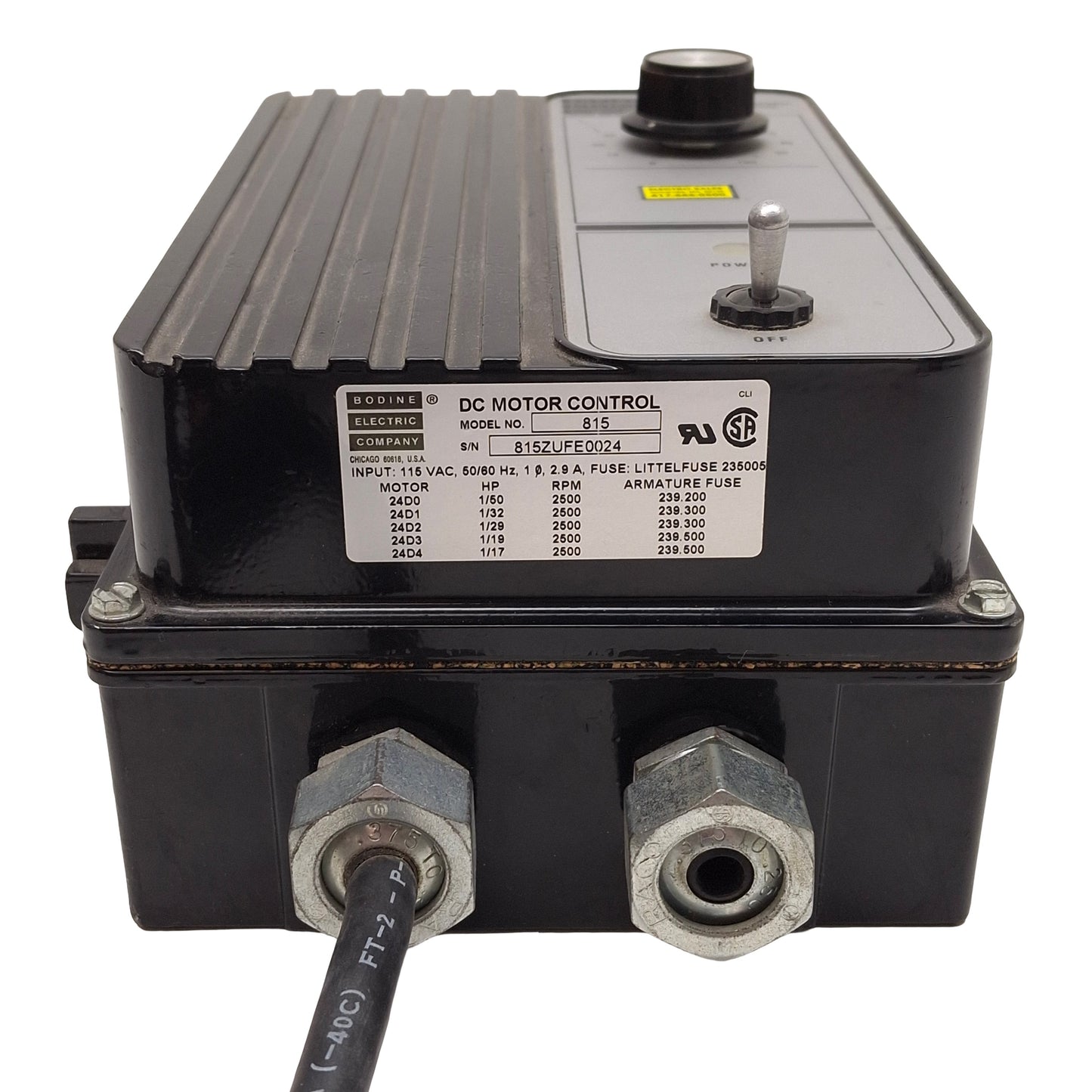 Used Bodine Electric 815 DC Motor Control, 1/17HP, 115VAC Input, 0-130VDC Output