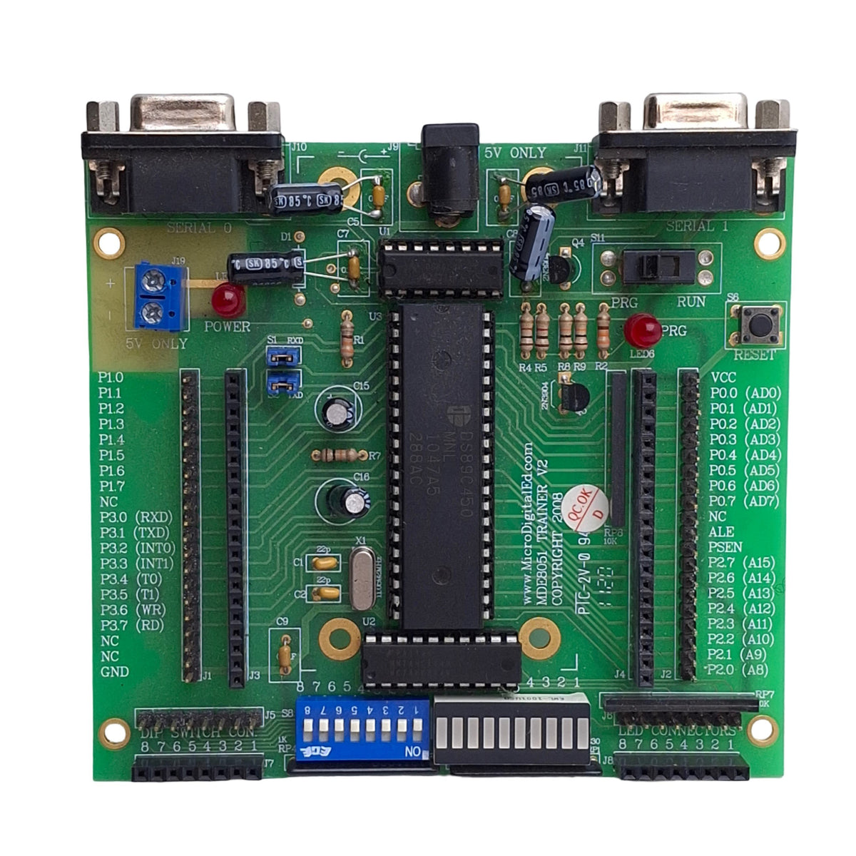Used Diligent MDE8051 MicroDigitalEd Digital I/O Trainer Board, Dual Serial, DS89C4