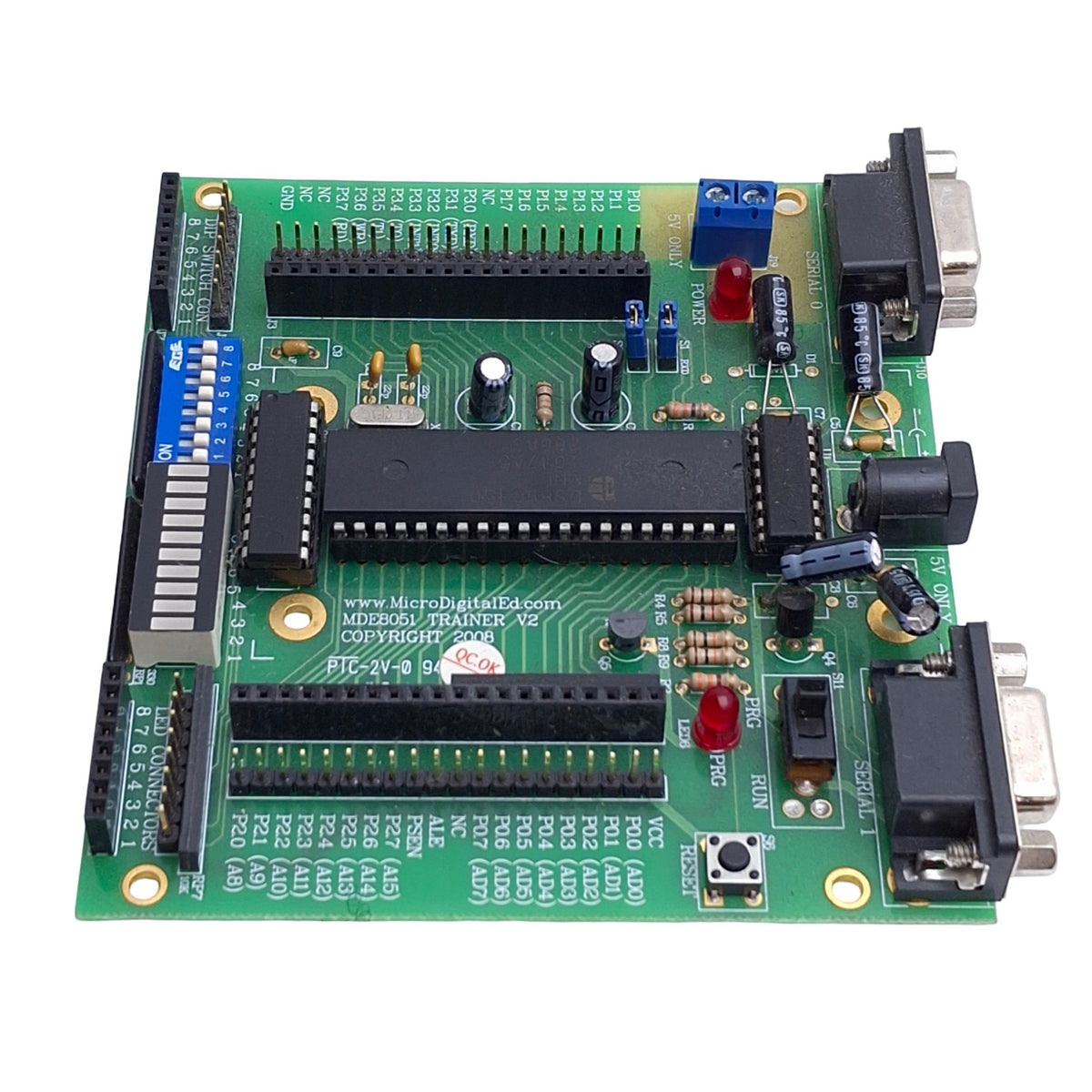 Used Diligent MDE8051 MicroDigitalEd Digital I/O Trainer Board, Dual Serial, DS89C4