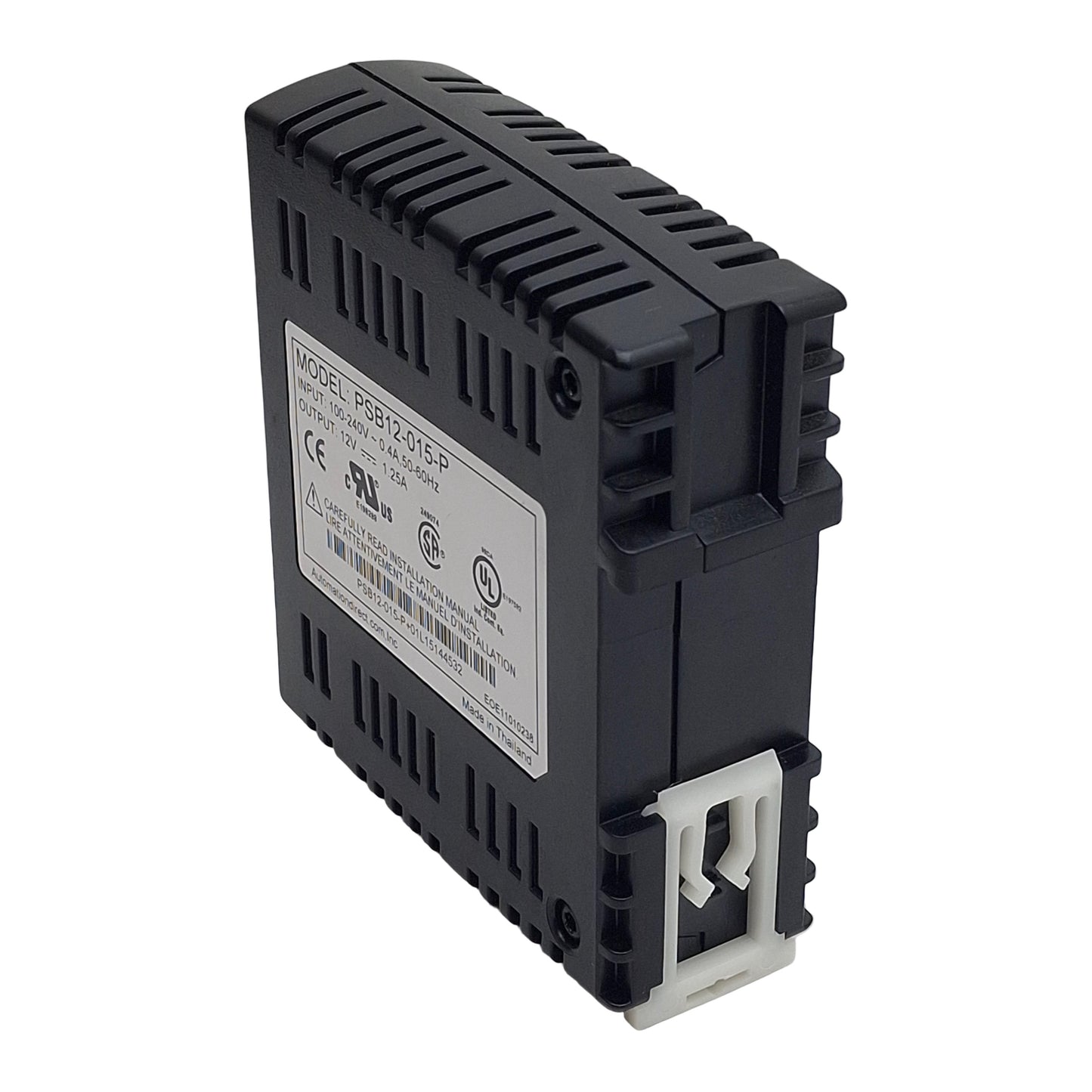 Used Rhino PSB12-015-P Power Supply, 100-240VAC In, 1.25A 12VDC Out, DIN Rail