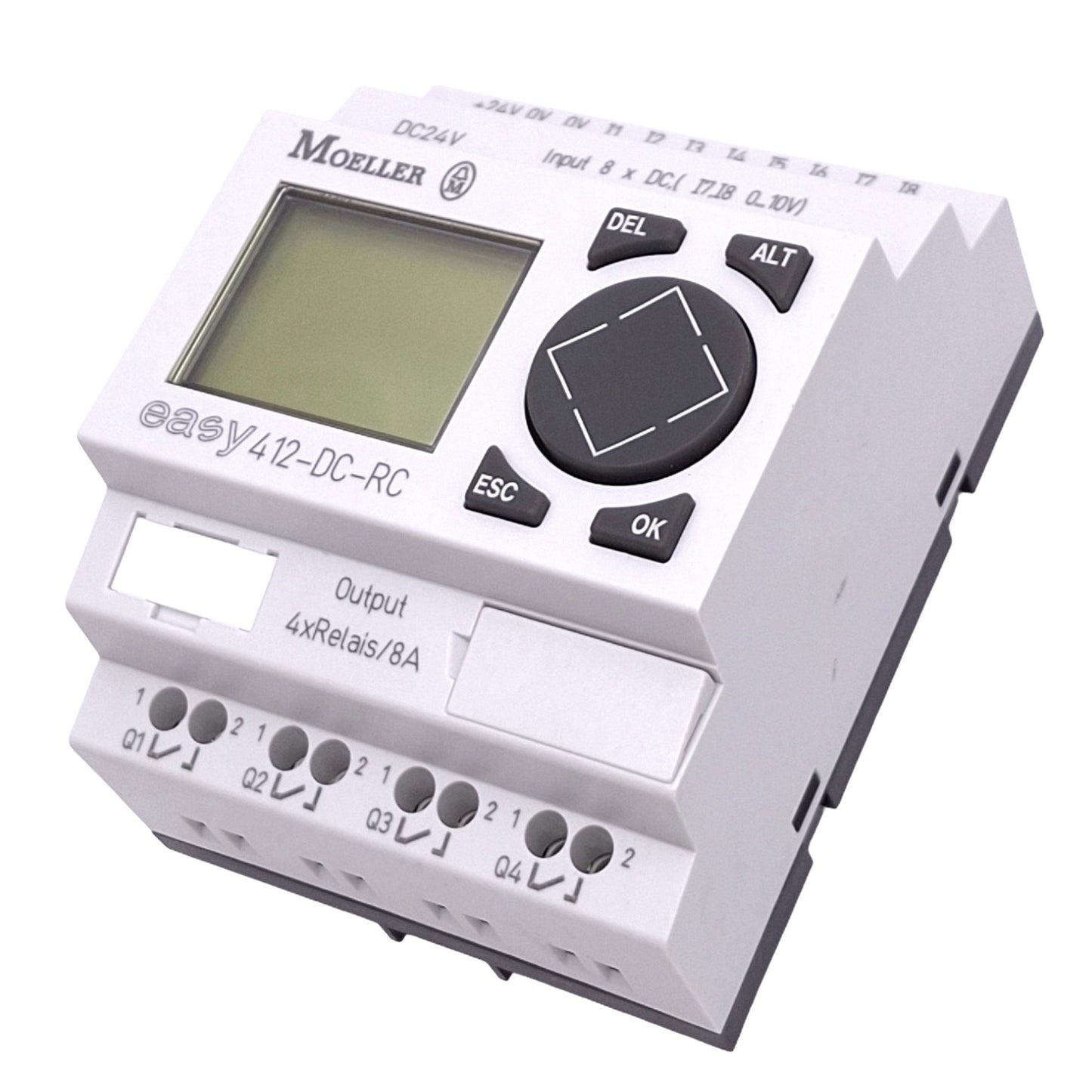 Used Moeller 412-DC-RC Easy Control Relay, 8DI, 4 Relay Out, 24VDC, DIN Rail