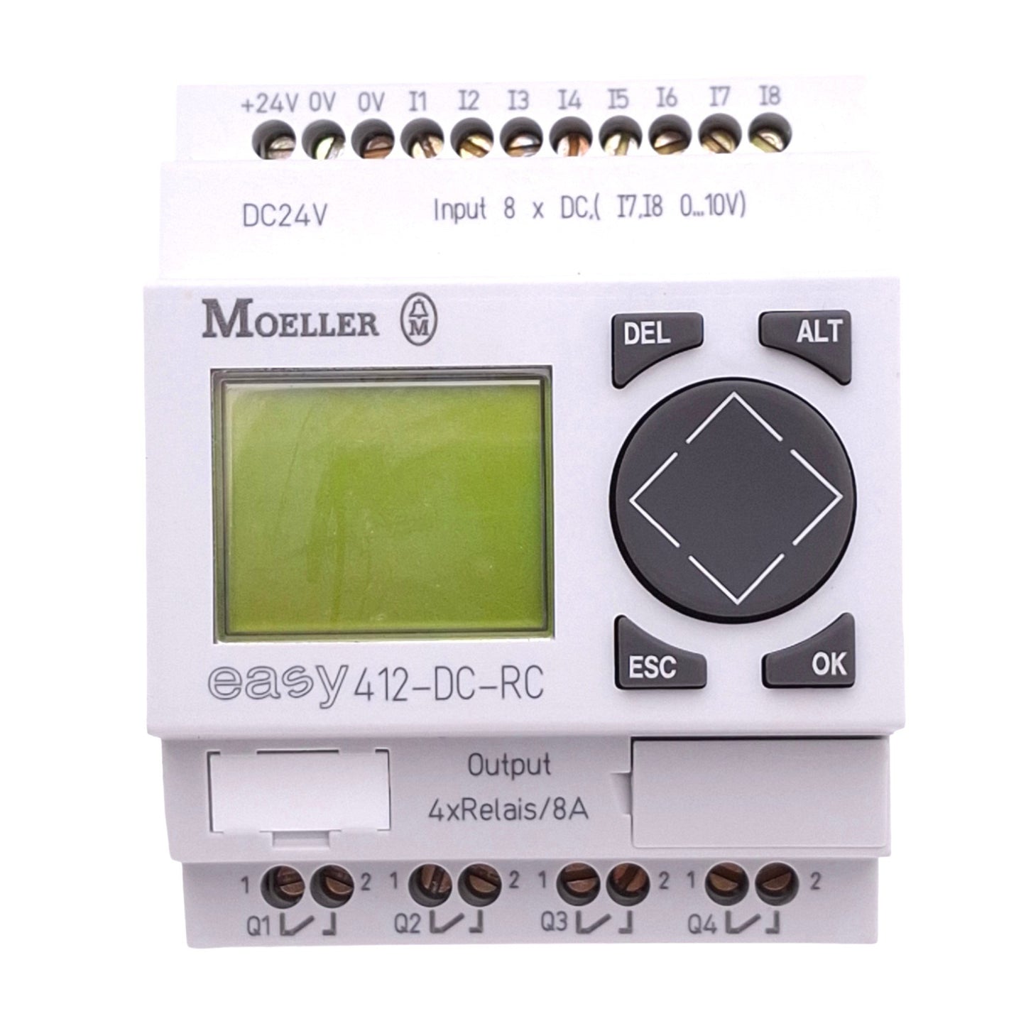 Used Moeller 412-DC-RC Easy Control Relay, 8DI, 4 Relay Out, 24VDC, DIN Rail