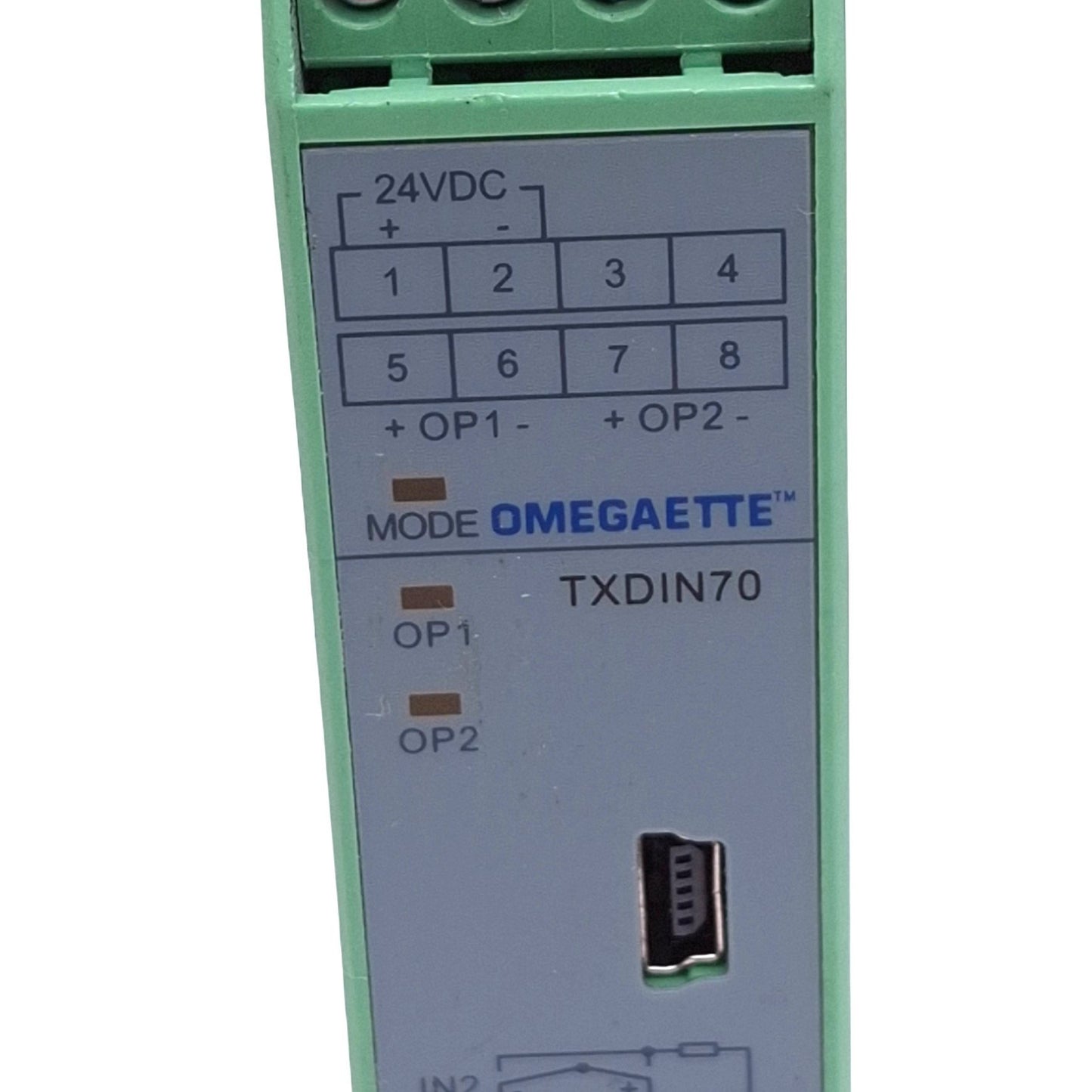 Used OMEGA TXDIN70 OMEGAETTE Temperature Transmitter, 2-Channel, 24VDC, DIN Rail