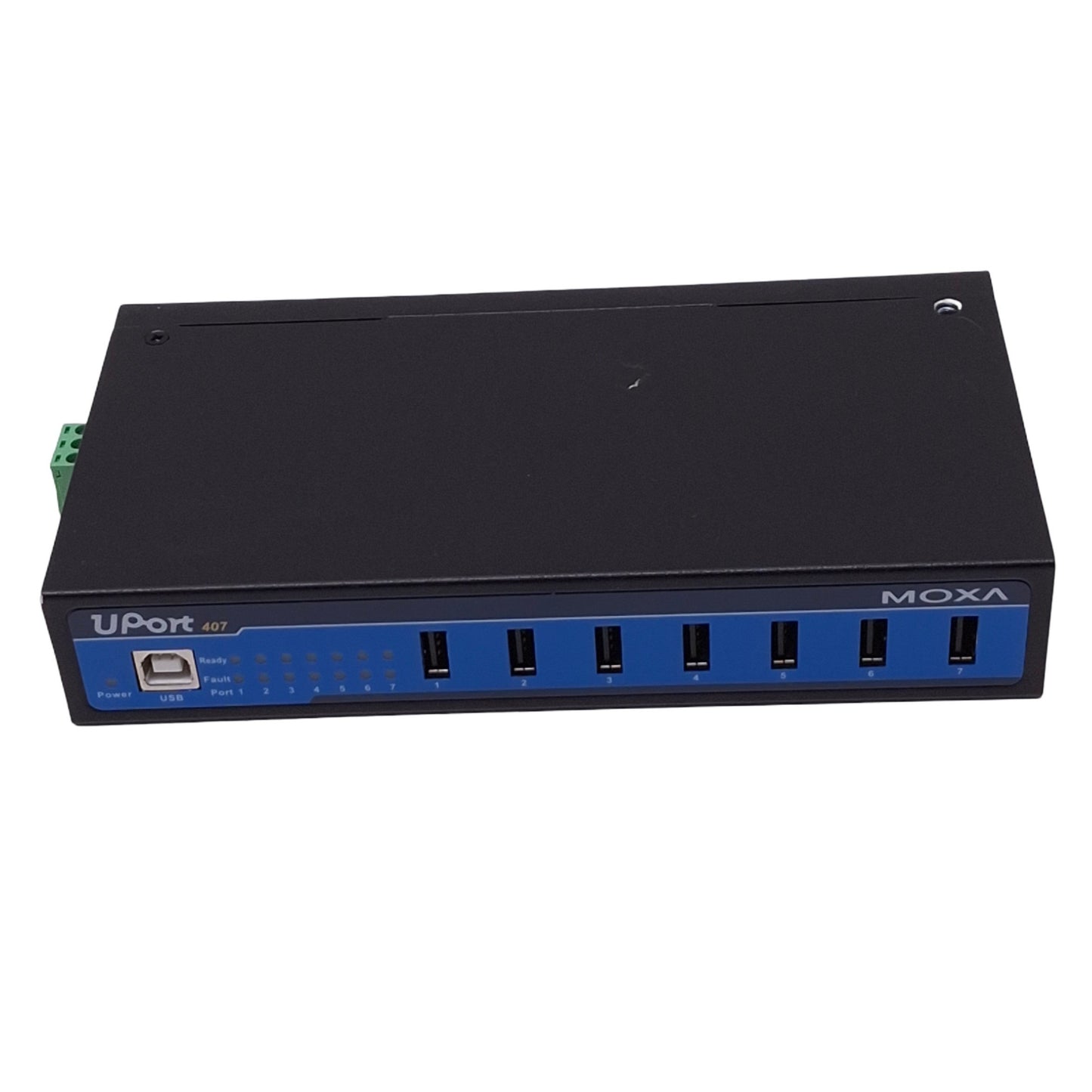 Used Moxa UPort 407 USB Hub, 7-Port USB 2.0, 12-40VDC In, 480Mbps Max