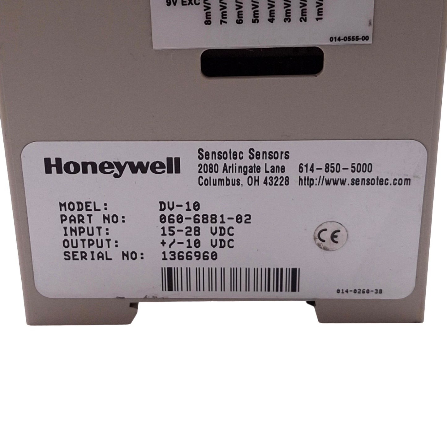 Used Honeywell DV-10 060-6881-02 Sensotec Transducer Amplifier Module, 15-28VDC In