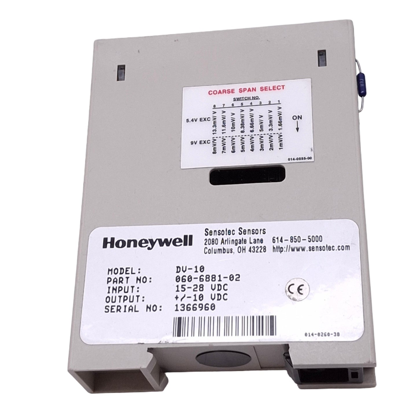 Used Honeywell DV-10 060-6881-02 Sensotec Transducer Amplifier Module, 15-28VDC In