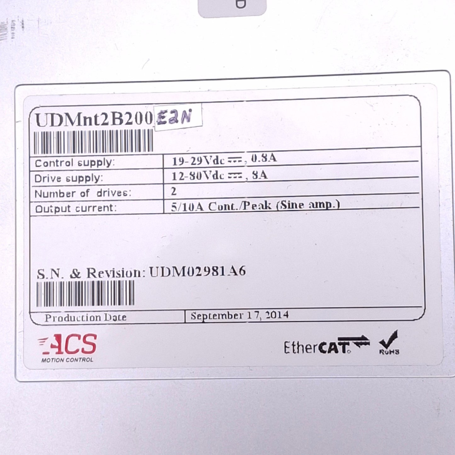 Used ACS Motion Control UDMnt2B200E2N EtherCAT Dual Axis Drive Module, 5/10A Output