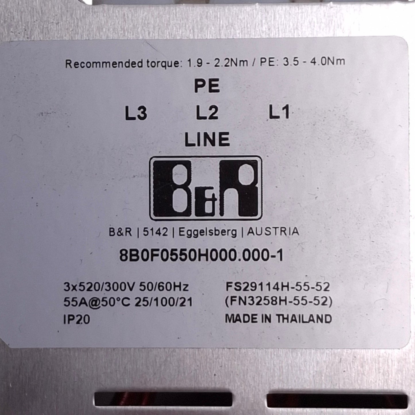 Used B&R 8B0F0550H000.000-1 Passive Line Filter, 3-Phase 520/300VAC, 55A Max