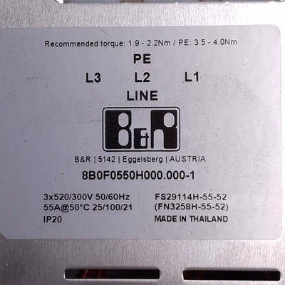 Used B&R 8B0F0550H000.000-1 Passive Line Filter, 3-Phase 520/300VAC, 55A Max