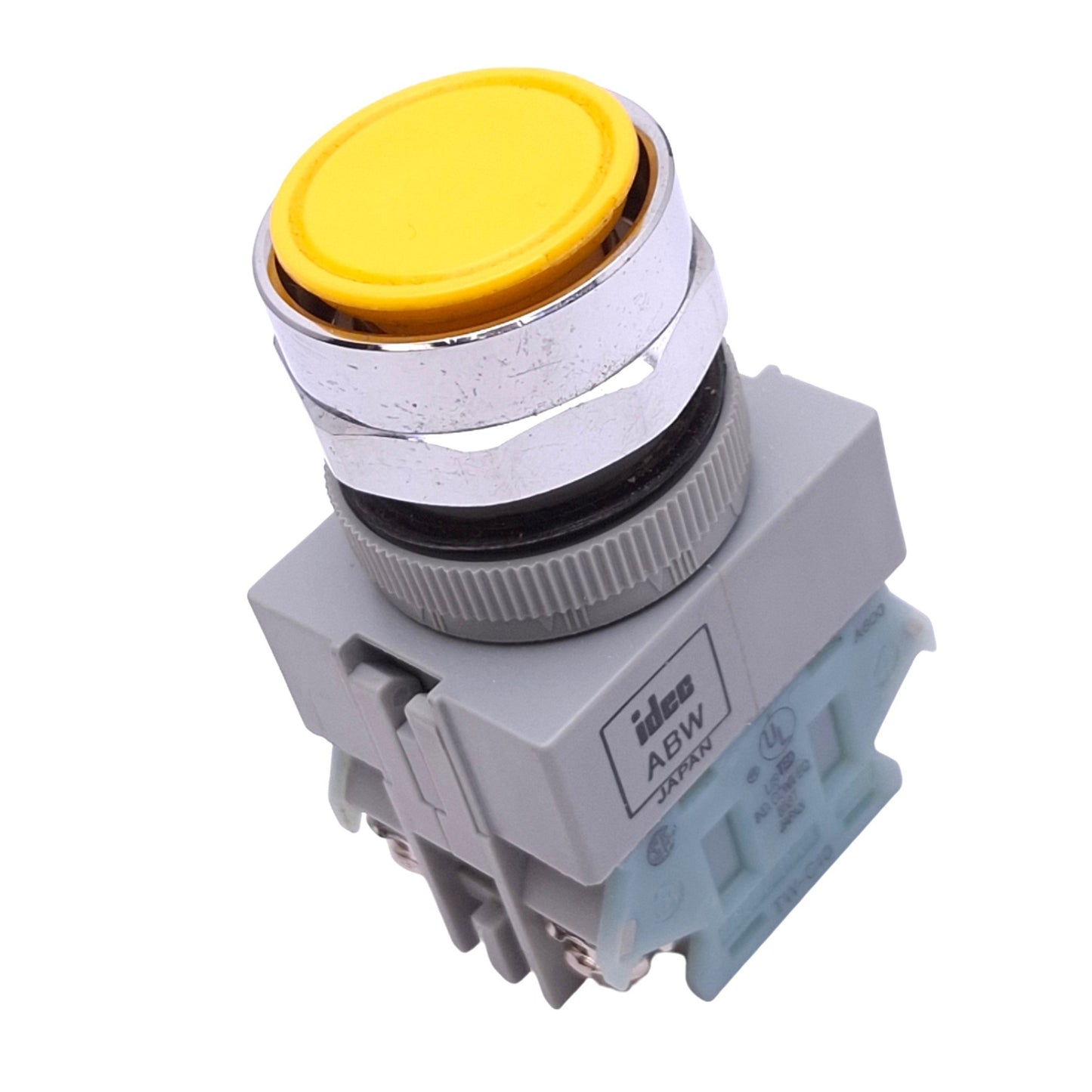 Used IDEC ABW120-Y Yellow Momentary Push Button Switch, ø22mm, 2NO, 600VAC 10A Max