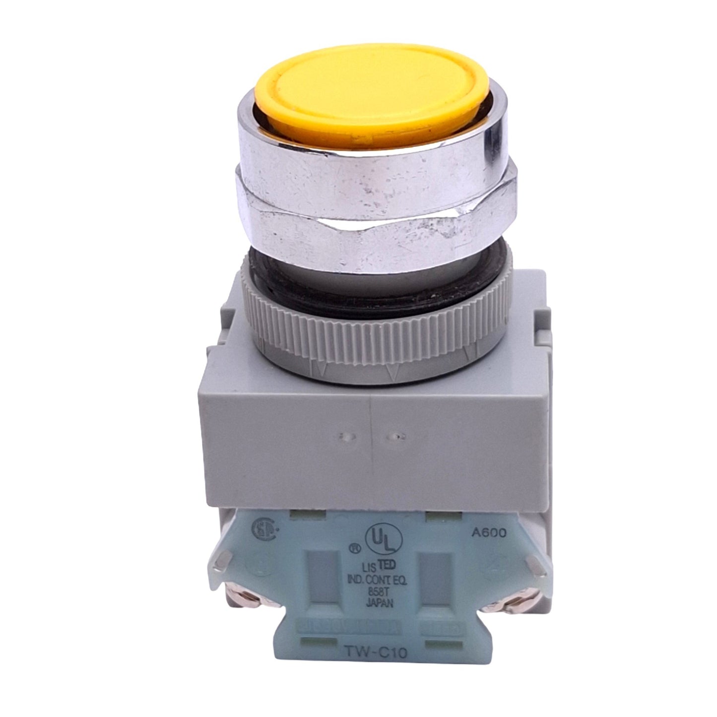 Used IDEC ABW120-Y Yellow Momentary Push Button Switch, ø22mm, 2NO, 600VAC 10A Max