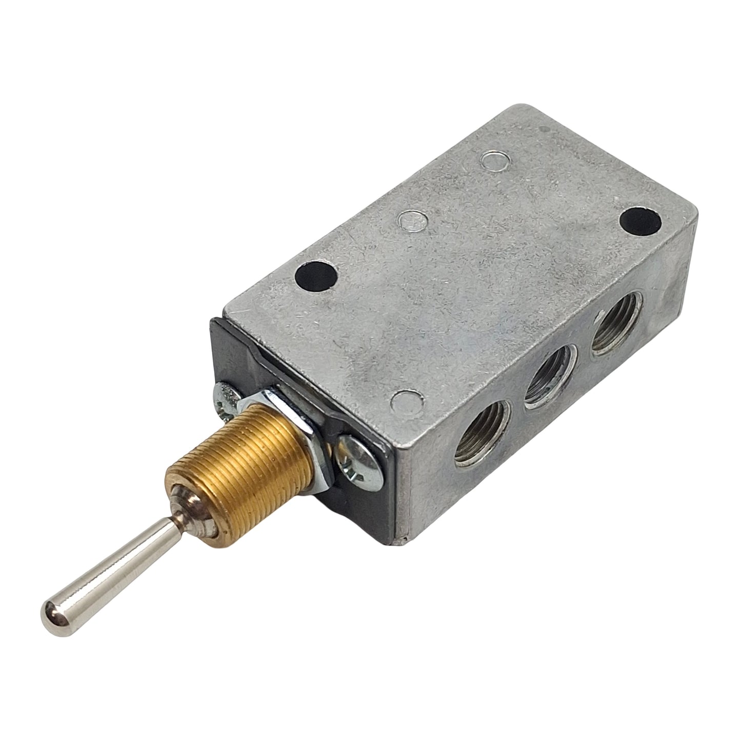 Used Bimba Mead LTV-35 Toggle Control Valve, 5/4-Way, 1/8in NPT, 25-125psi, 0.18Cv