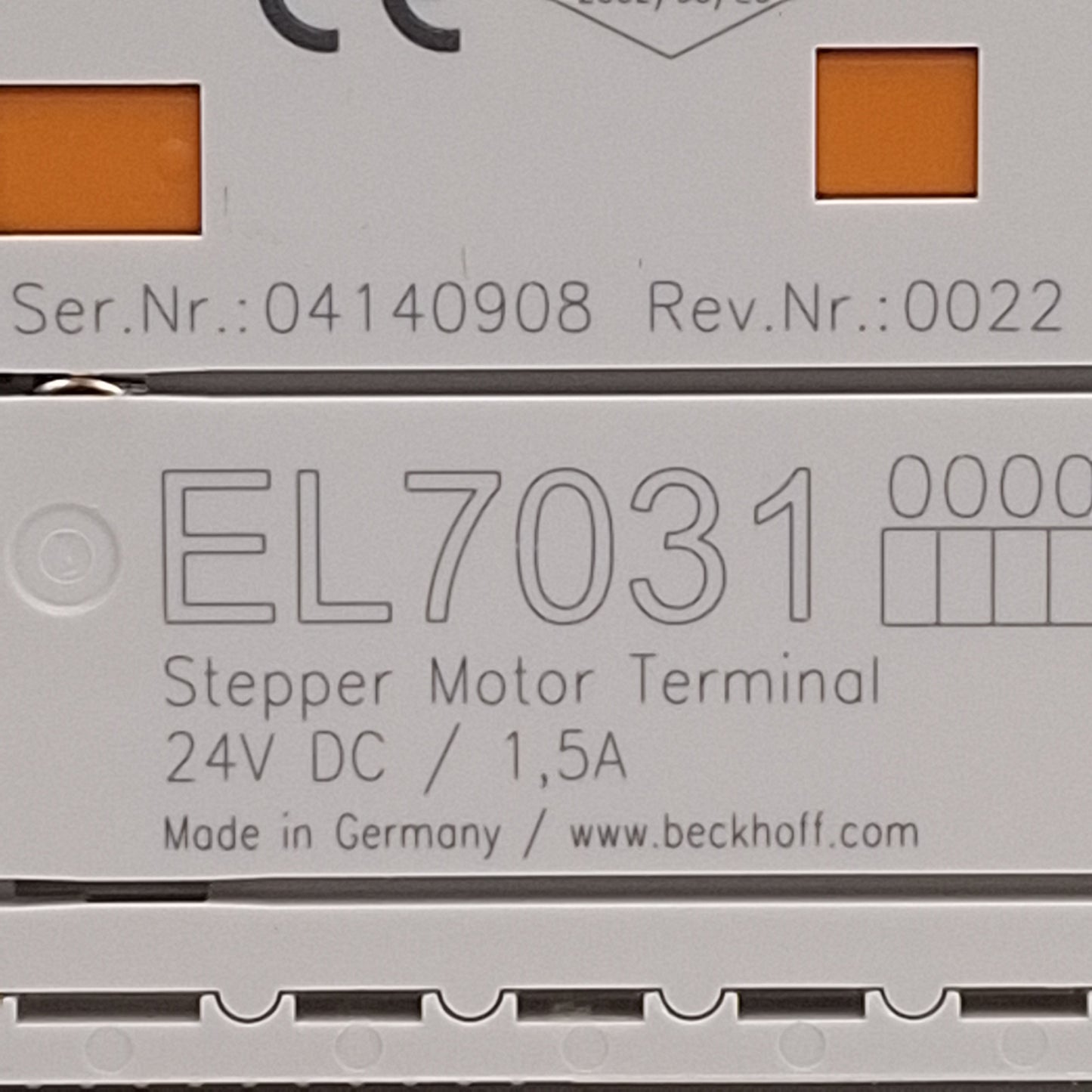 Used Beckhoff EL7031 EtherCAT Terminal, 1-Channel Stepper Motor Interface, 24VDC 1.5A