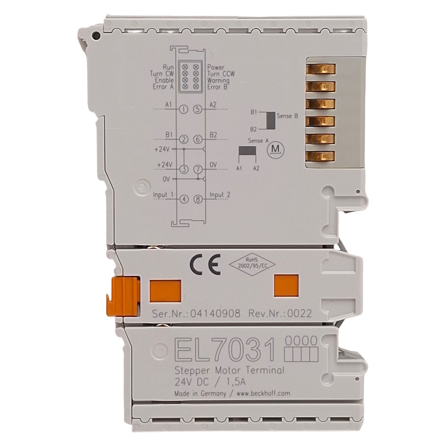 Used Beckhoff EL7031 EtherCAT Terminal, 1-Channel Stepper Motor Interface, 24VDC 1.5A