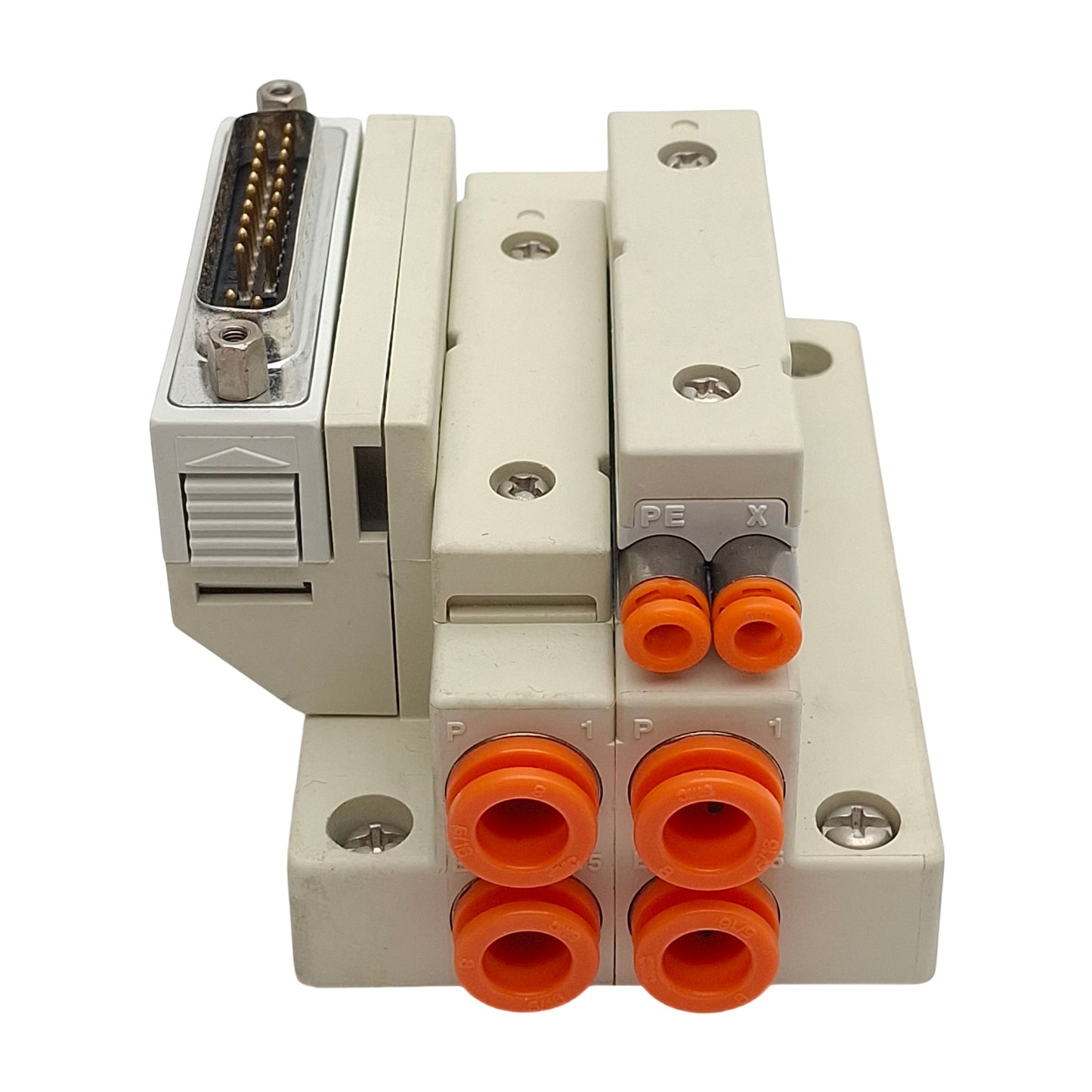 Used SMC SS5V1-GCI06 Solenoid Valve Manifold Base End, DB25 Male, 5/16in, 5/32in P2C