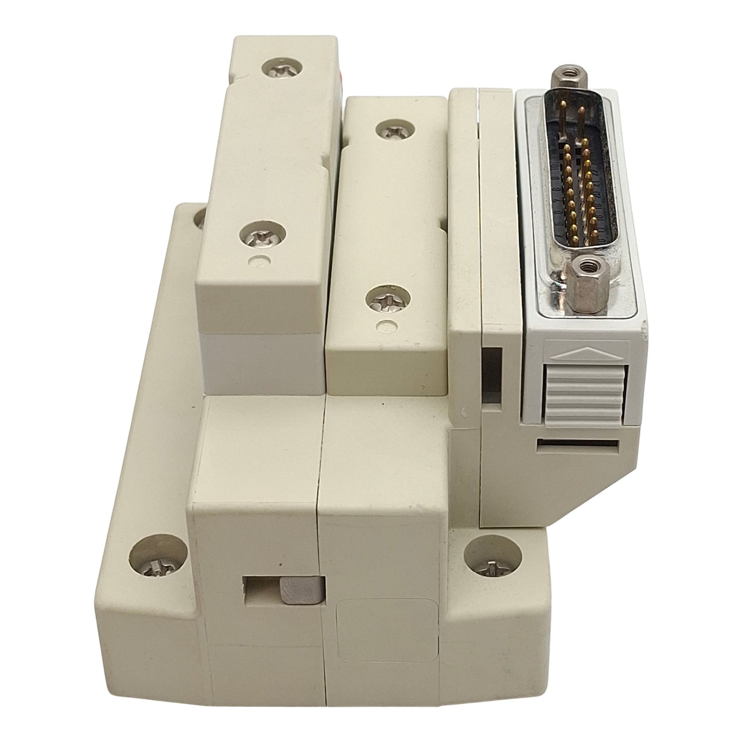 Used SMC SS5V1-GCI06 Solenoid Valve Manifold Base End, DB25 Male, 5/16in, 5/32in P2C