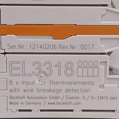 Used Beckhoff EL3318 EtherCAT Terminal, 8-Channel Analog Input, Thermocouple, 16-bit