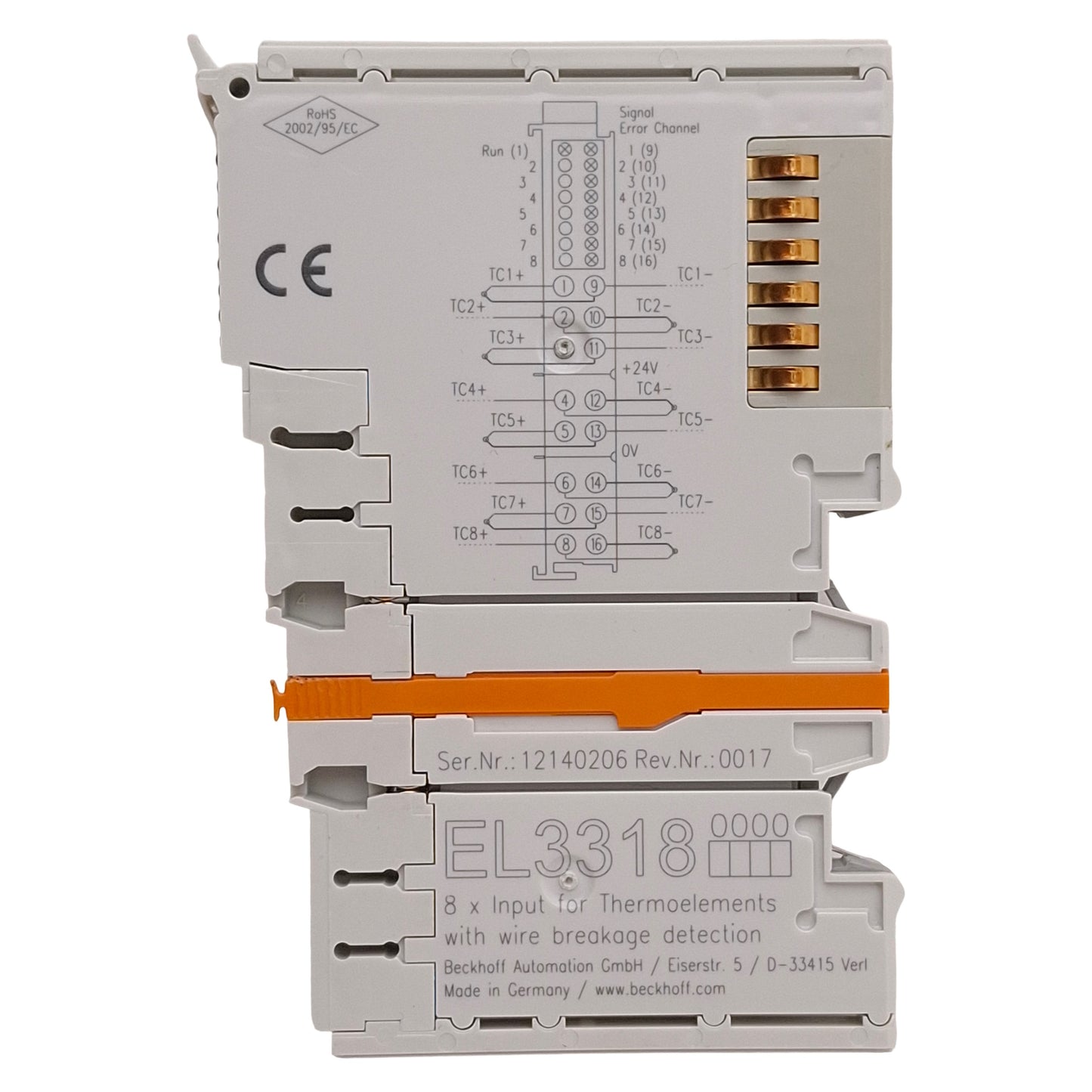 Used Beckhoff EL3318 EtherCAT Terminal, 8-Channel Analog Input, Thermocouple, 16-bit