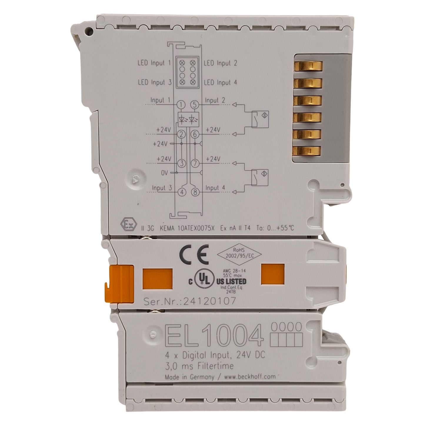 Used Beckhoff EL1004 EtherCAT Terminal, 4-Channel Digital Input, 3ms Filter, 24VDC