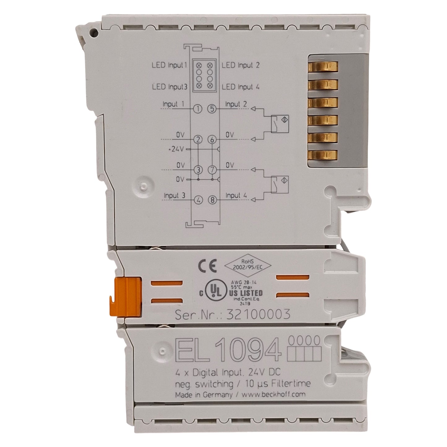 Used Beckhoff EL1094 EtherCAT Terminal, 4-Channel Digital Input, 10µs Filter, 24VDC