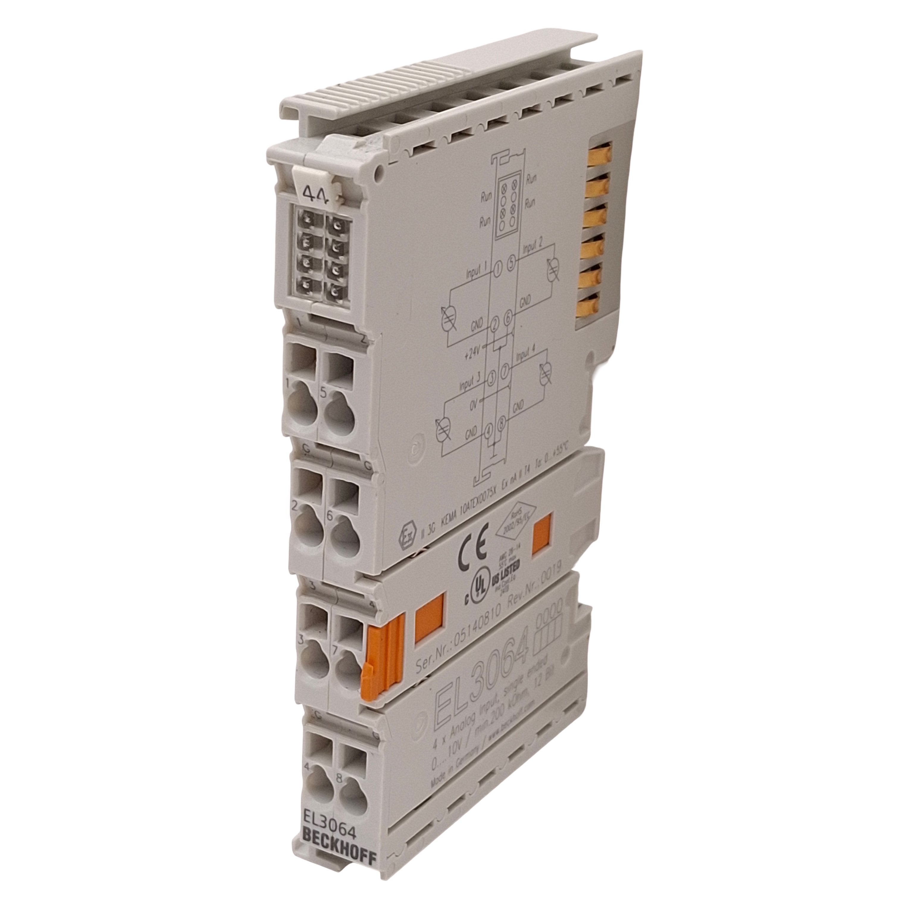 Beckhoff EL3064 EtherCAT Terminal, 4-Channel Analog Input, 0-10V, 12-b ...