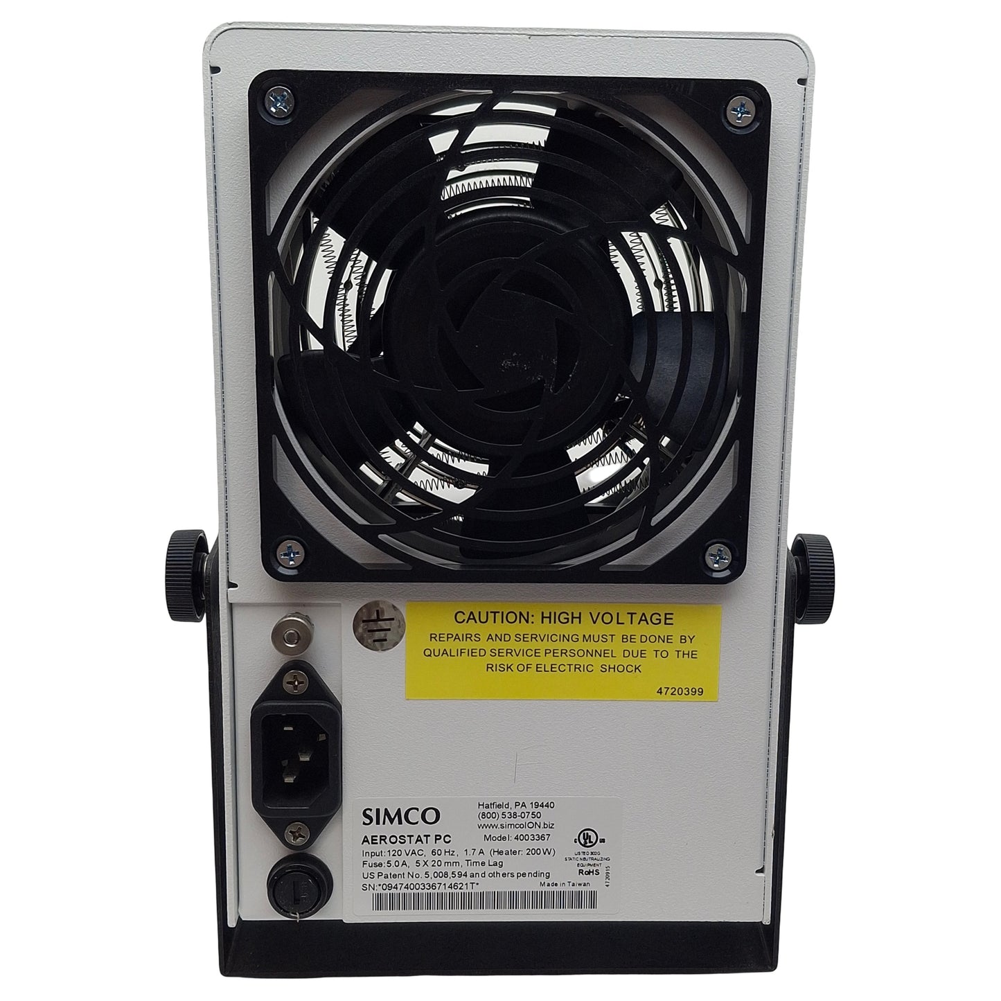 Used Simco 4003367 Aerostat PC Ionizing Air Blower, 35-70cfm, 120VAC *No Heat*