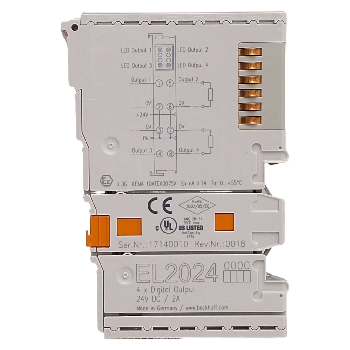 Used Beckhoff EL2024 EtherCAT Terminal, 4-Channel Digital Outputs, 24VDC 2A