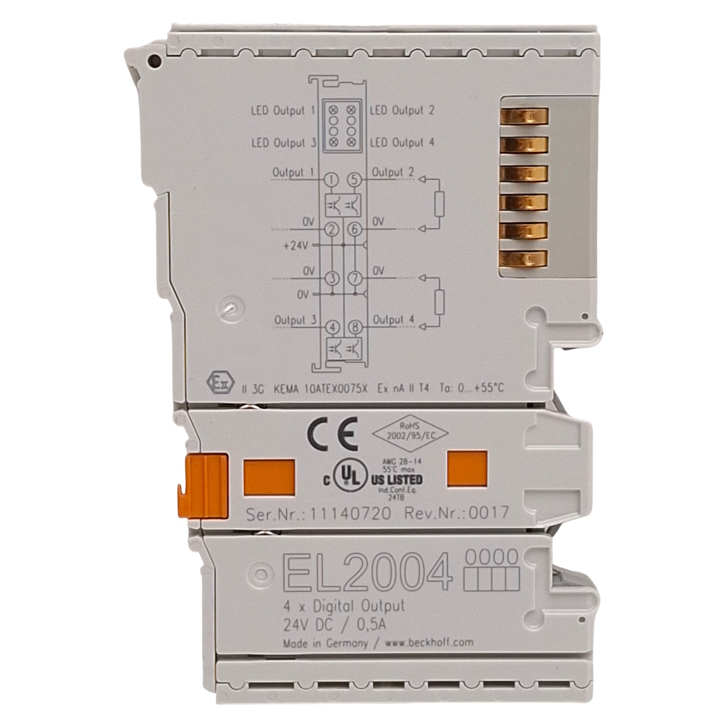 Used Beckhoff EL2004 EtherCAT Terminal, 4-Channel Digital Output, 24VDC 0.5A