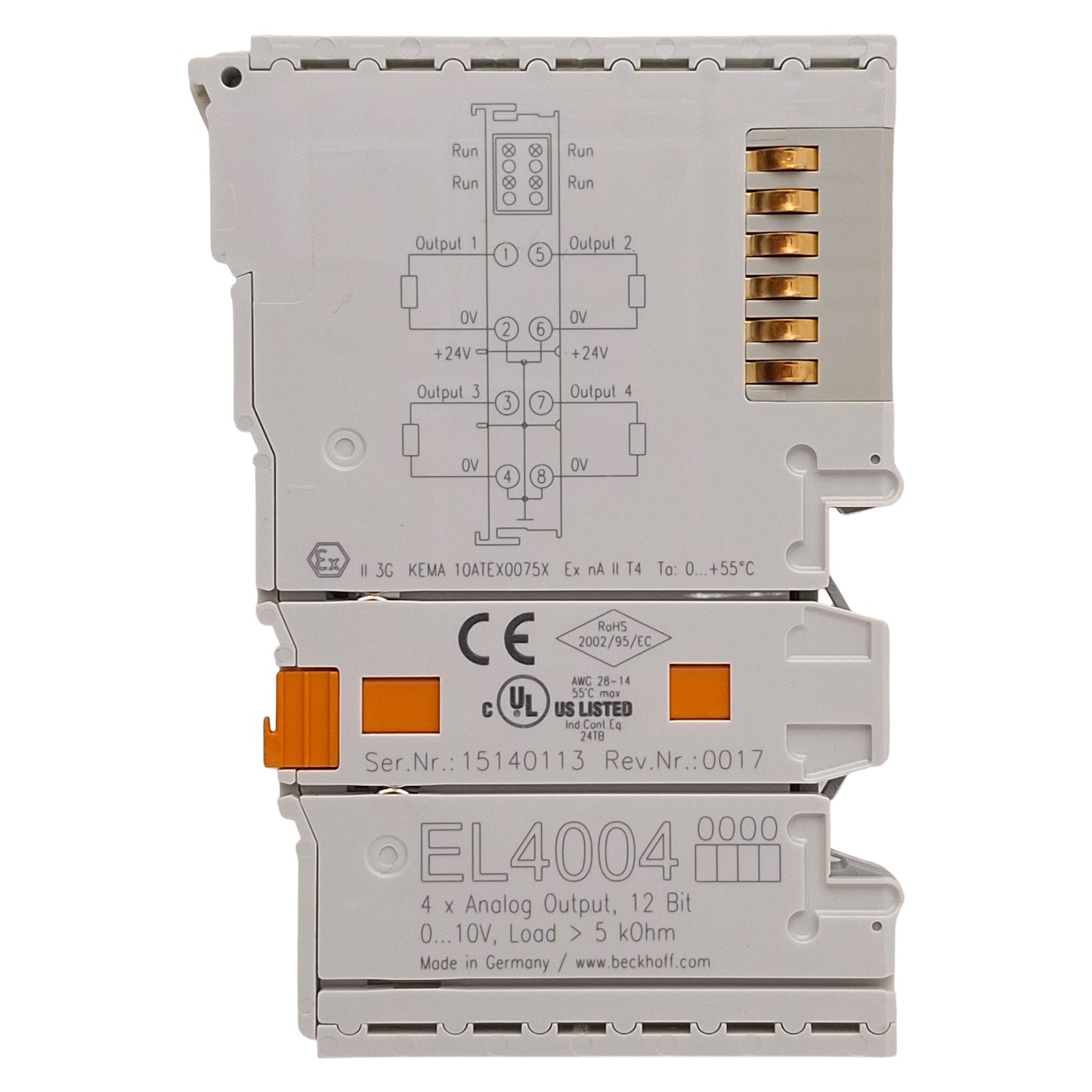 Used Beckhoff EL4004 EtherCAT Terminal, 4-Channel Analog Output, 0-10V, 12-bit