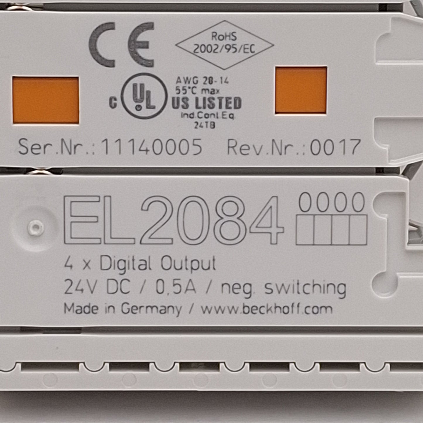 Used Beckhoff EL2084 EtherCAT Terminal, 4-Channel Digital Output, 24VDC 0.5A