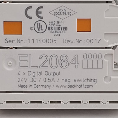 Used Beckhoff EL2084 EtherCAT Terminal, 4-Channel Digital Output, 24VDC 0.5A