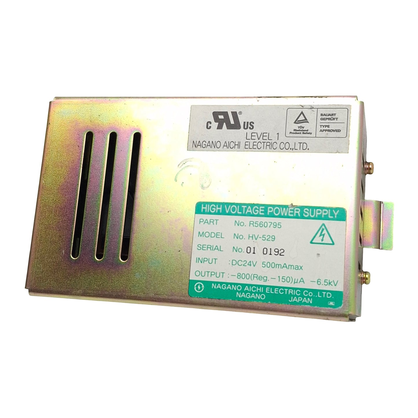 Used Nagano Aichi Electric R560795 HV-529 Power Supply, 24VDC In, -800µA -6.5Kv Out