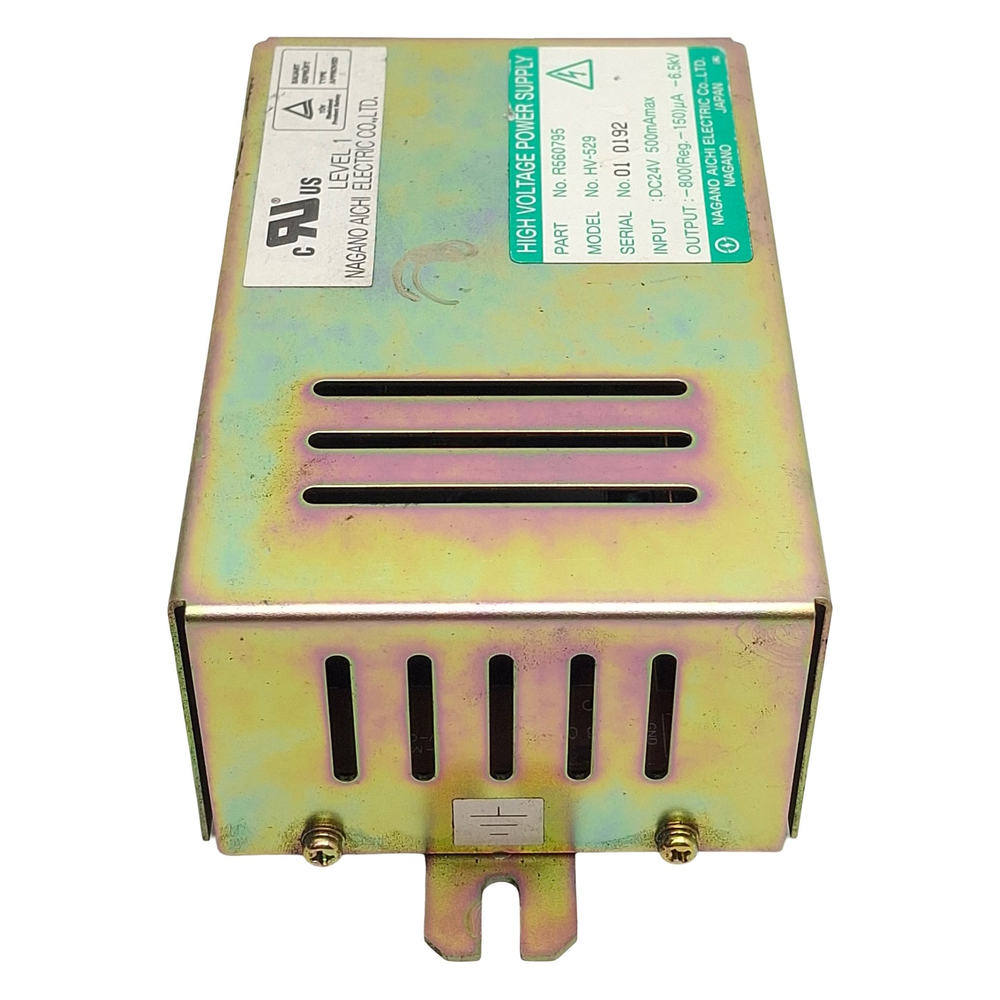 Used Nagano Aichi Electric R560795 HV-529 Power Supply, 24VDC In, -800µA -6.5Kv Out
