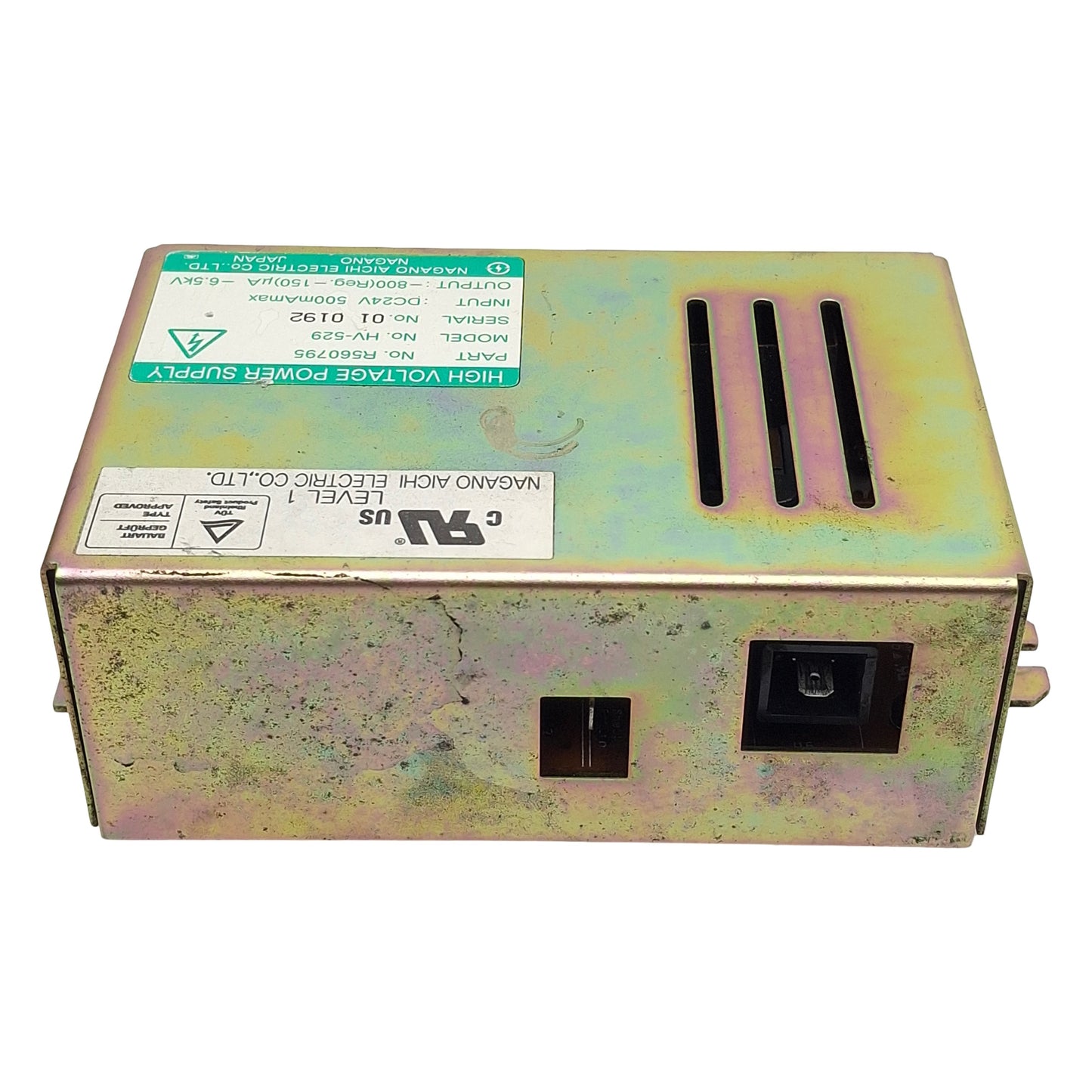 Used Nagano Aichi Electric R560795 HV-529 Power Supply, 24VDC In, -800µA -6.5Kv Out