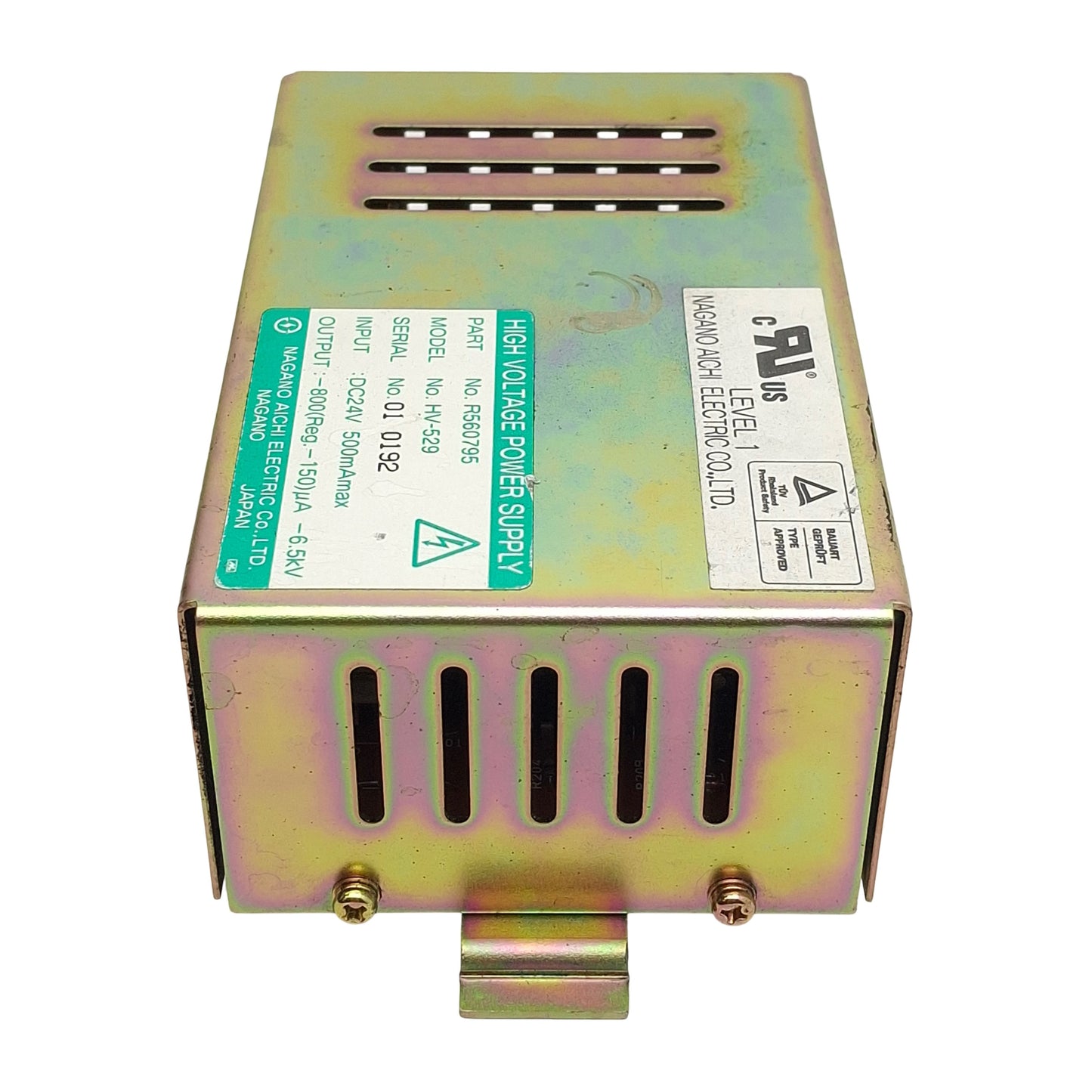 Used Nagano Aichi Electric R560795 HV-529 Power Supply, 24VDC In, -800µA -6.5Kv Out