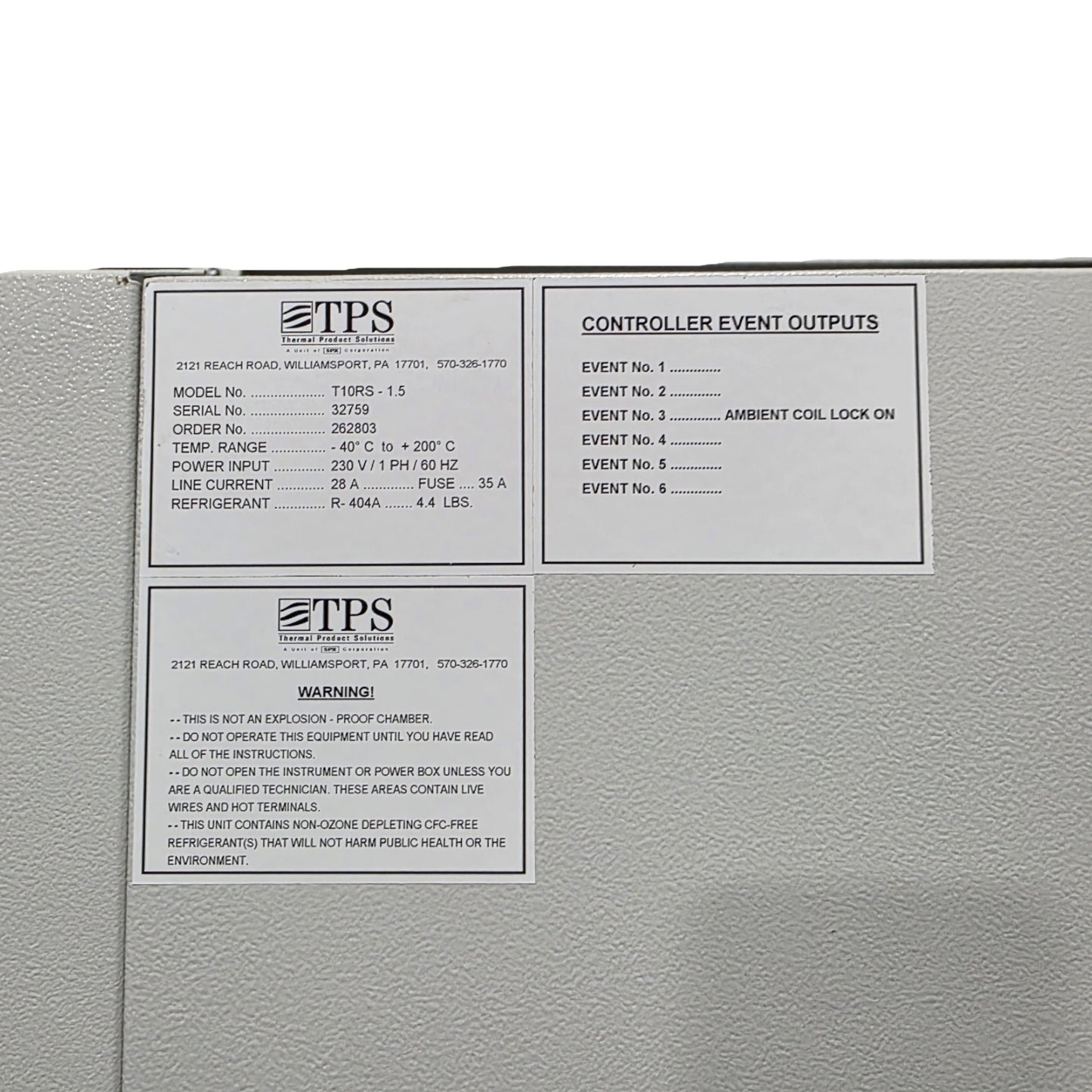 Used Tenney T10RS-1.5 Environmental Test Chamber 10CuFt, -40°C To 200°C, 230VAC 1-Ph