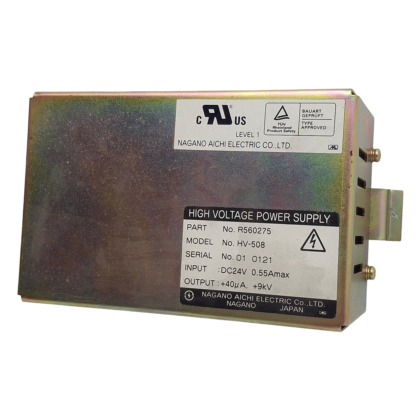 Used Nagano Aichi Electric R560275 HV-508 Power Supply, 24VDC In, +40µA +9kV Out