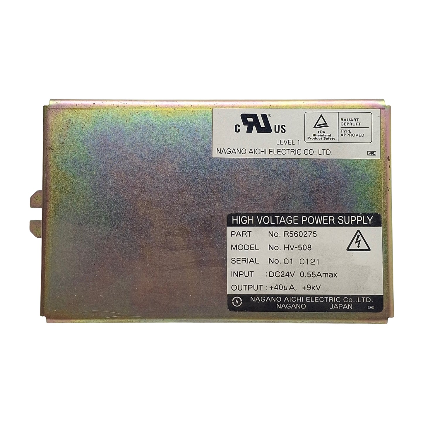 Used Nagano Aichi Electric R560275 HV-508 Power Supply, 24VDC In, +40µA +9kV Out